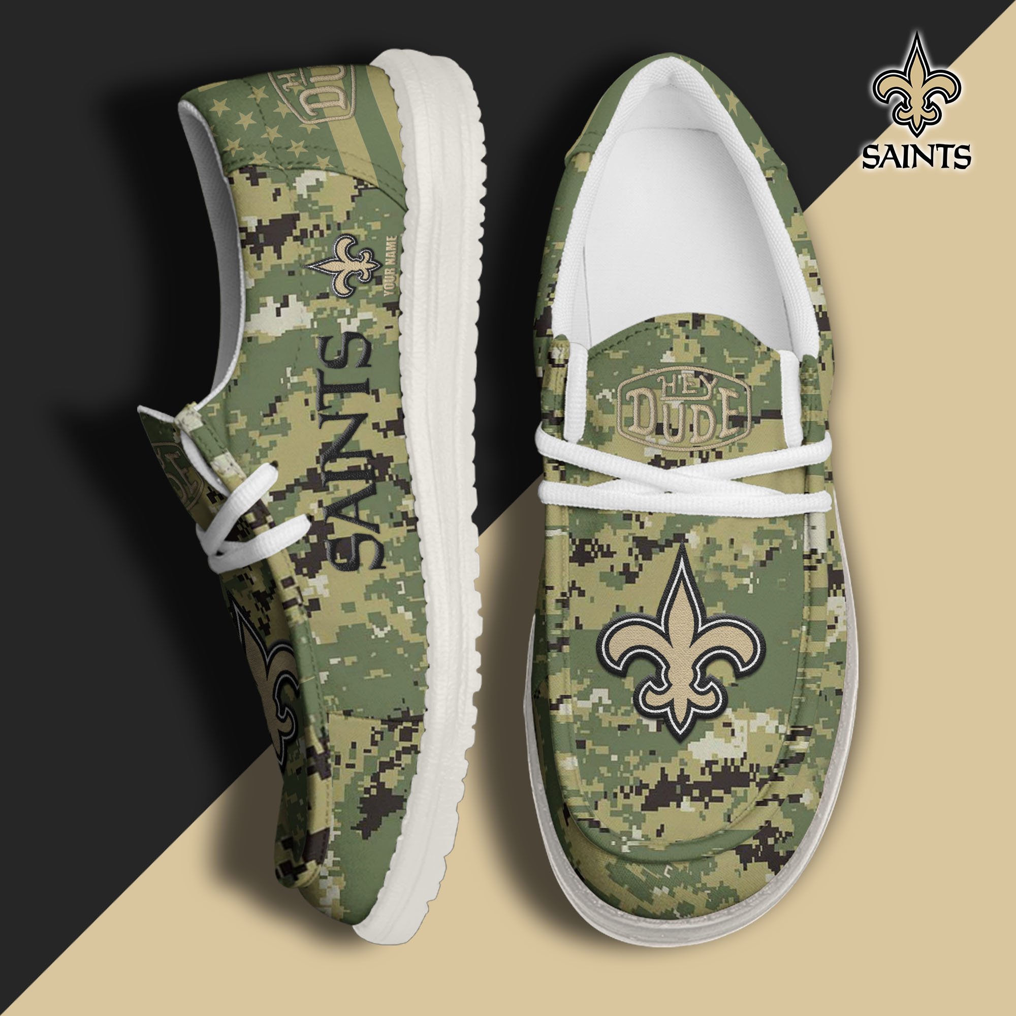 JWFancy New Orleans Saints Hey Dude Shoes Wally Men's Lace Up Loafers Comfortable For Men And Women