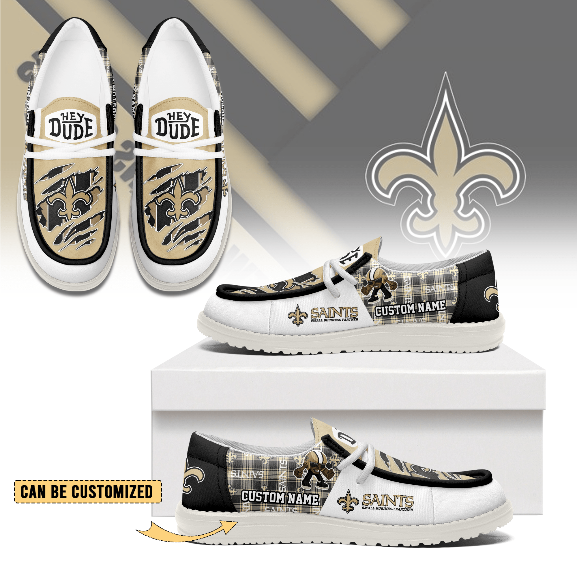 JWFancy New Orleans Saints Hey Dude Shoes Wally Men’s Lace Up Loafers Comfortable For Men And Women