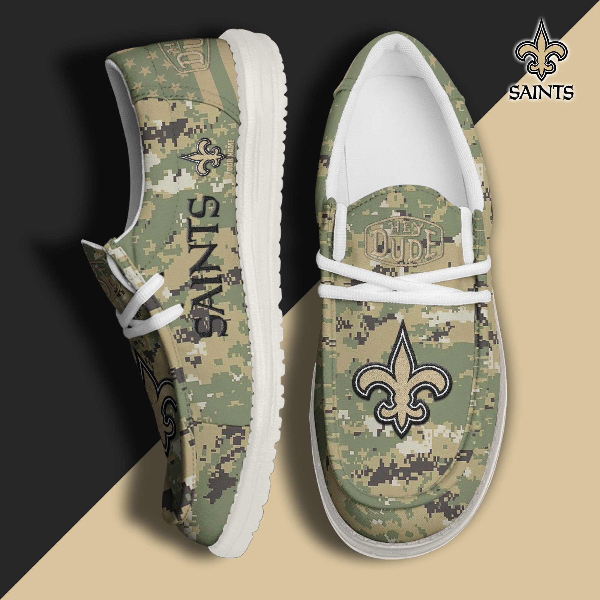 JWFancy New Orleans Saints Hey Dude Shoes Wally Men's Lace Up Loafers Comfortable For Men And Women