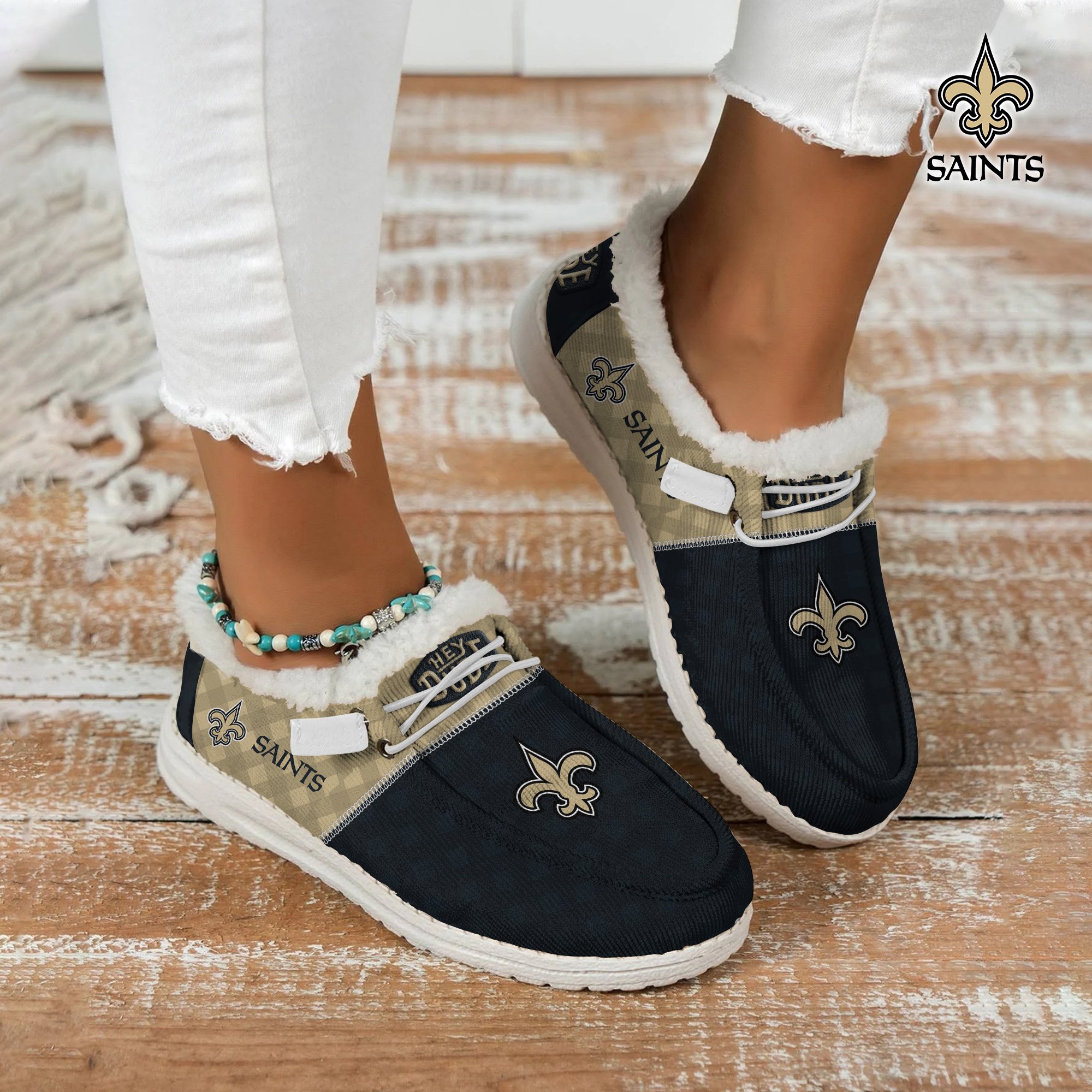 JWFancy New Orleans Saints Personalized Hey Dude With Warm Fur Lining Shoes For Men And Women