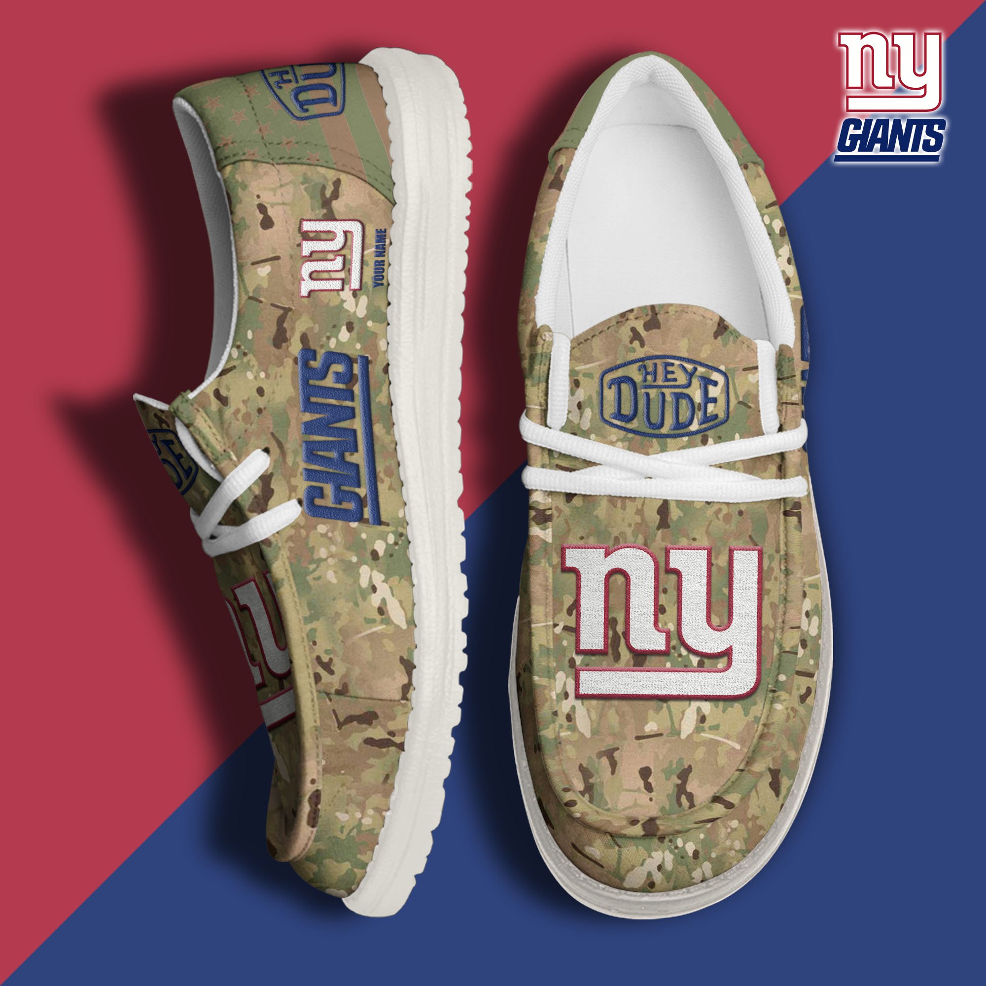 JWFancy New York Giants Hey Dude Shoes Wally Men's Lace Up Loafers Comfortable For Men And Women