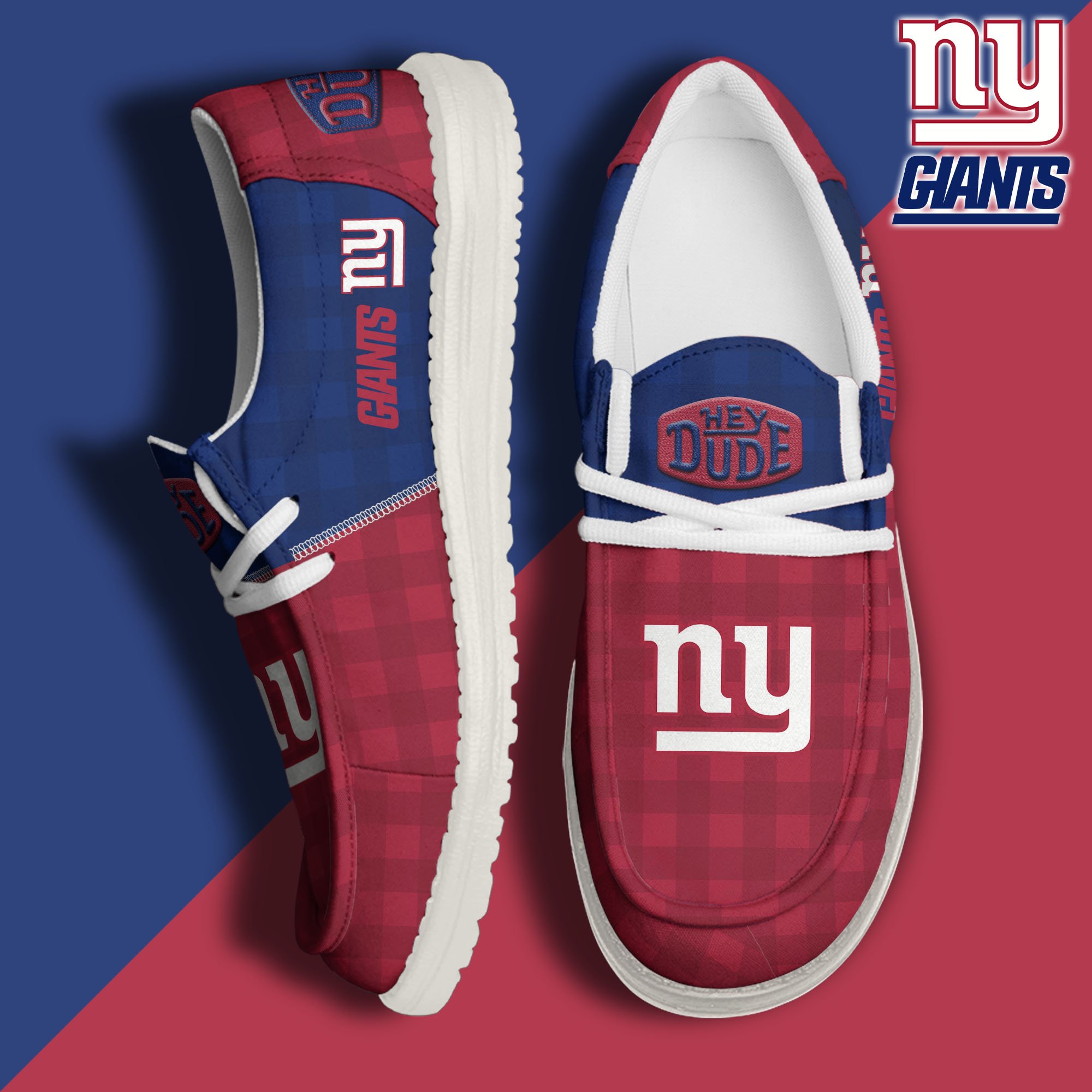 JWFancy New York Giants Hey Dude Shoes Wally Men's Lace Up Loafers Comfortable For Men And Women