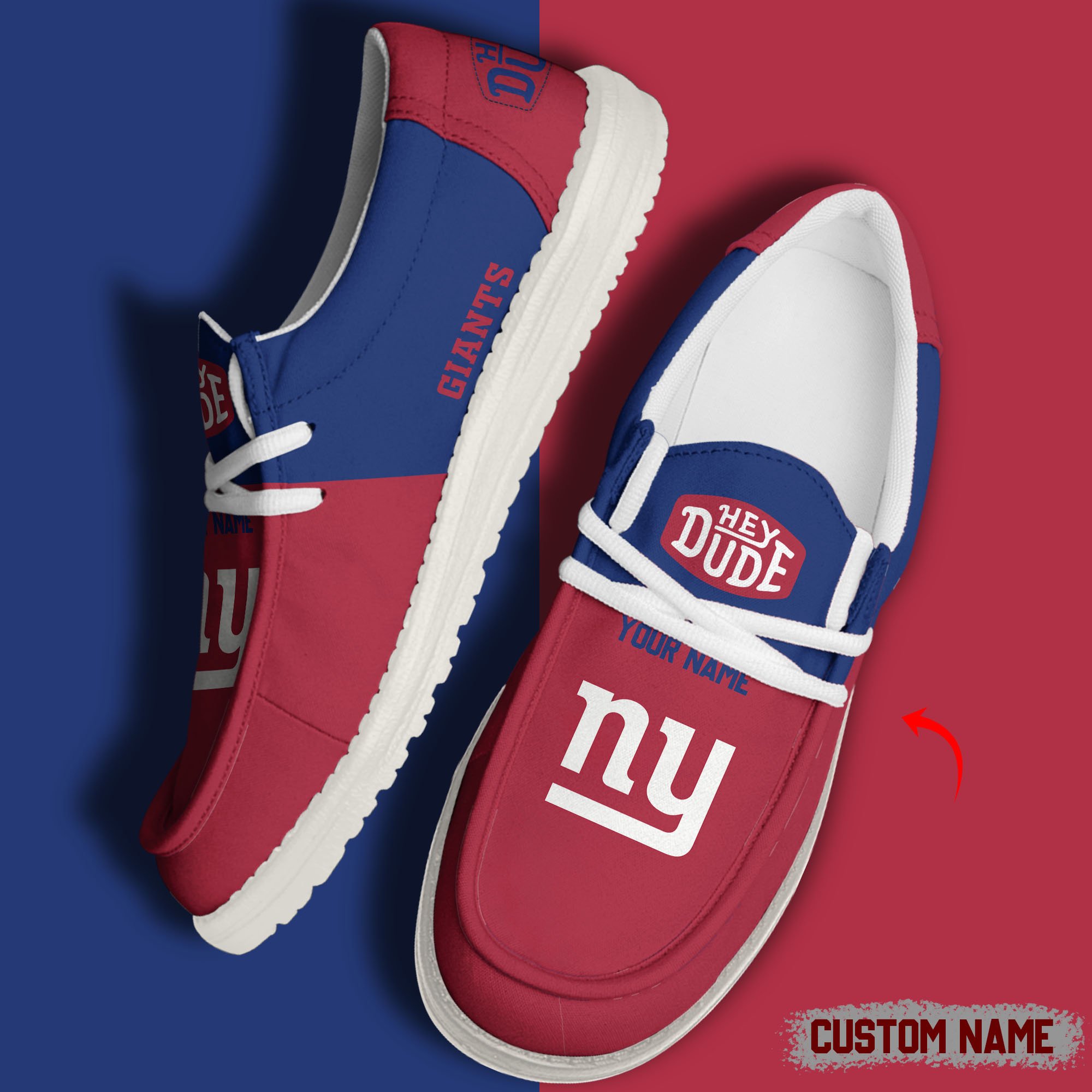 JWFancy New York Giants Hey Dude Shoes Wally Men's Lace Up Loafers Comfortable For Men And Women