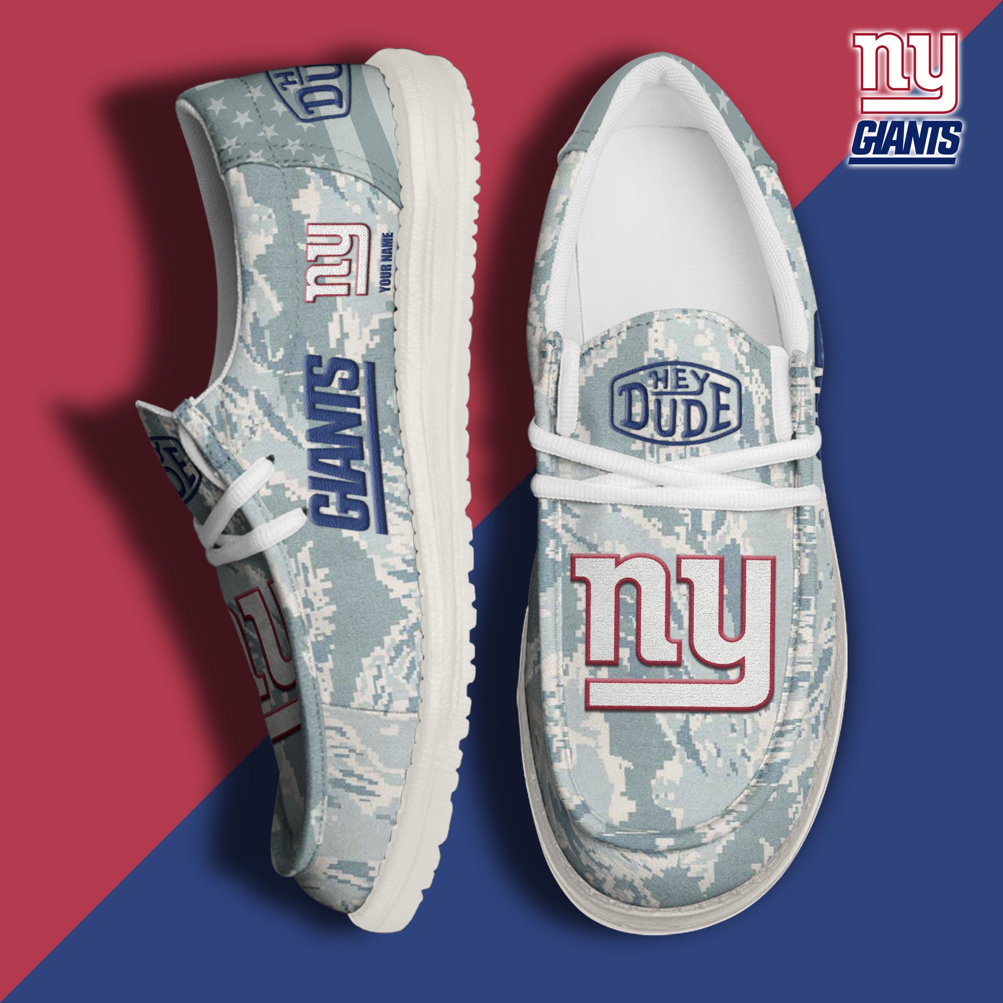 JWFancy New York Giants Hey Dude Shoes Wally Men's Lace Up Loafers Comfortable For Men And Women