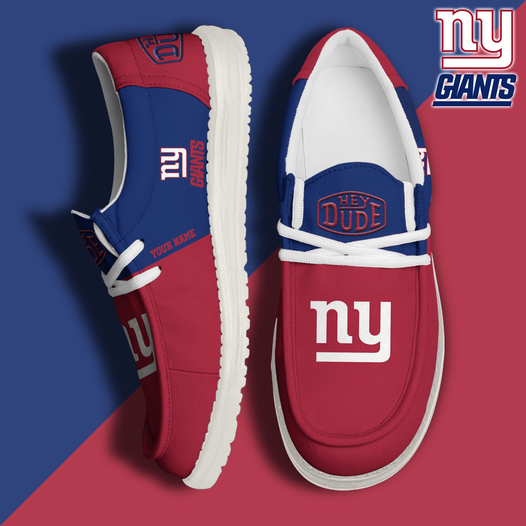JWFancy New York Giants Hey Dude Shoes Wally Men's Lace Up Loafers Comfortable For Men And Women