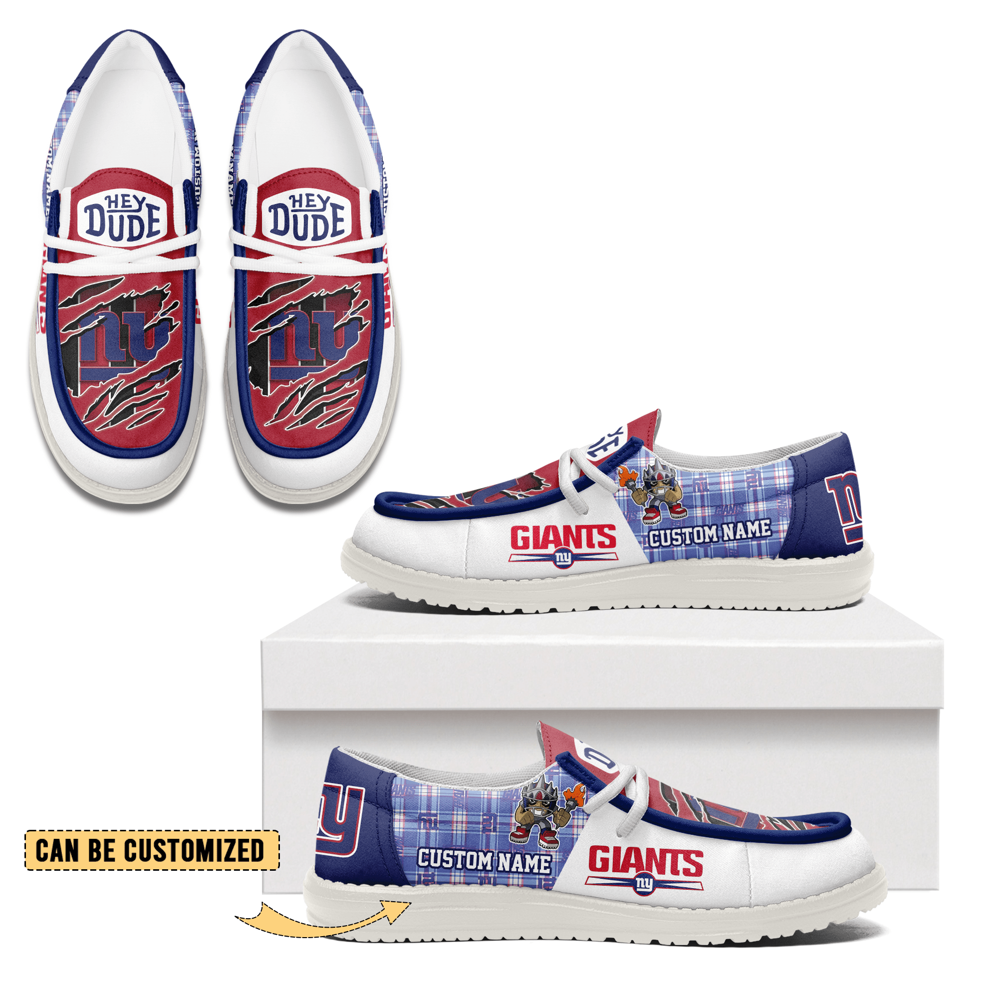JWFancy New York Giants Hey Dude Shoes Wally Men’s Lace Up Loafers Comfortable For Men And Women
