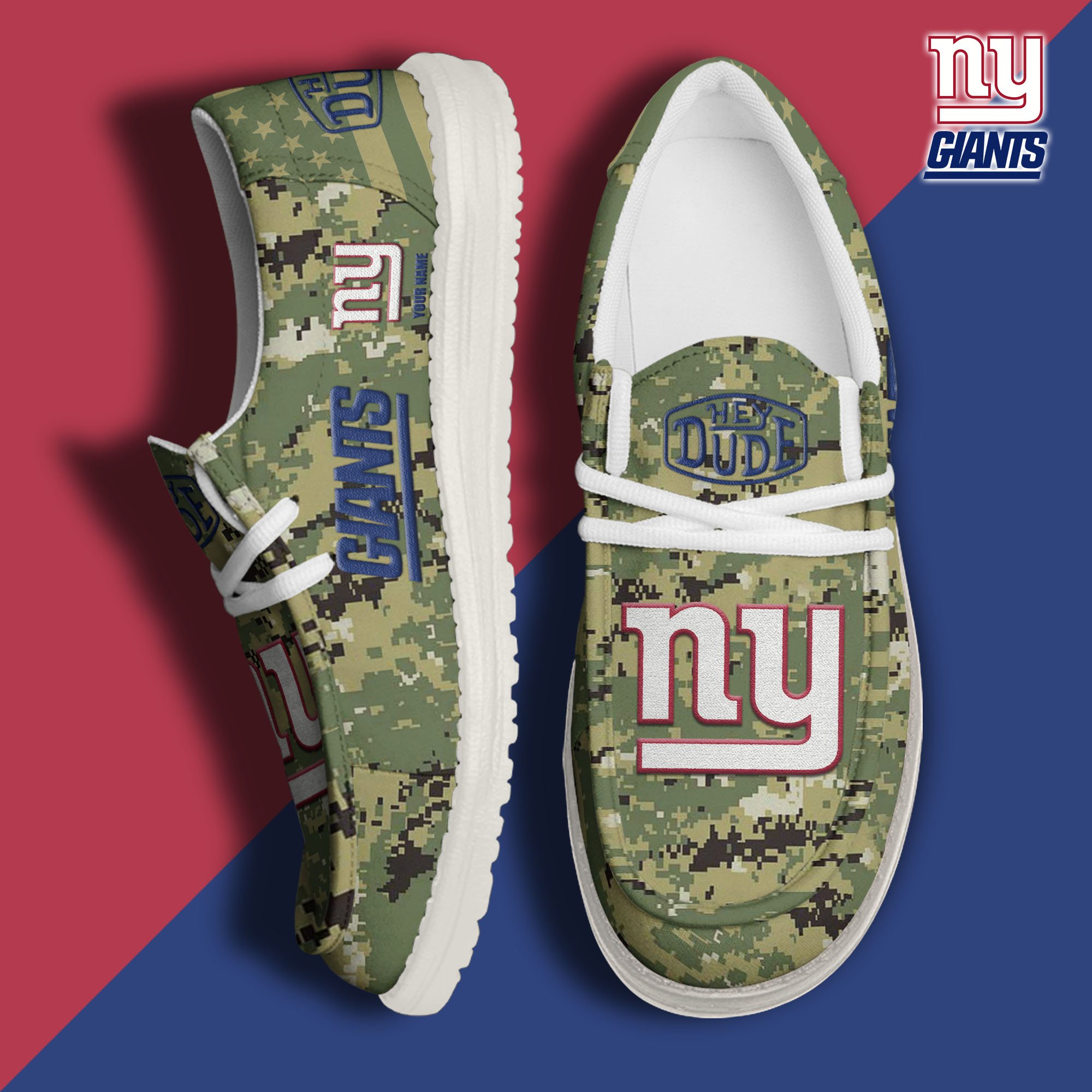 JWFancy New York Giants Hey Dude Shoes Wally Men's Lace Up Loafers Comfortable For Men And Women