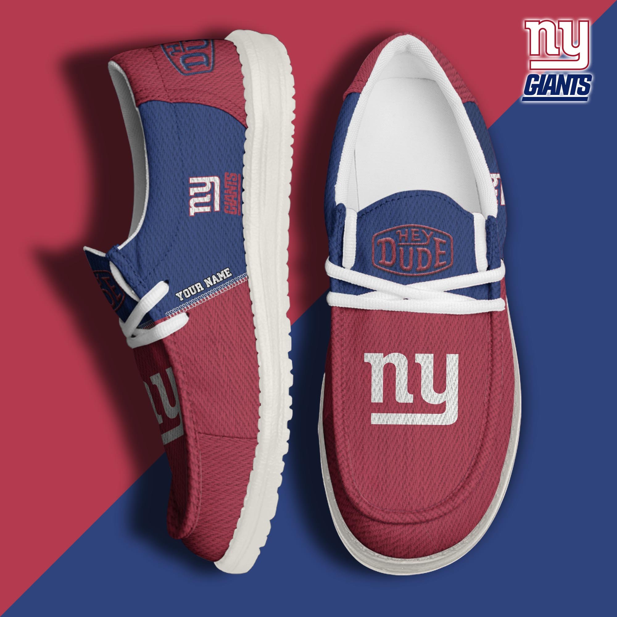 JWFancy New York Giants Hey Dude Shoes Wally Men's Lace Up Loafers Comfortable For Men And Women