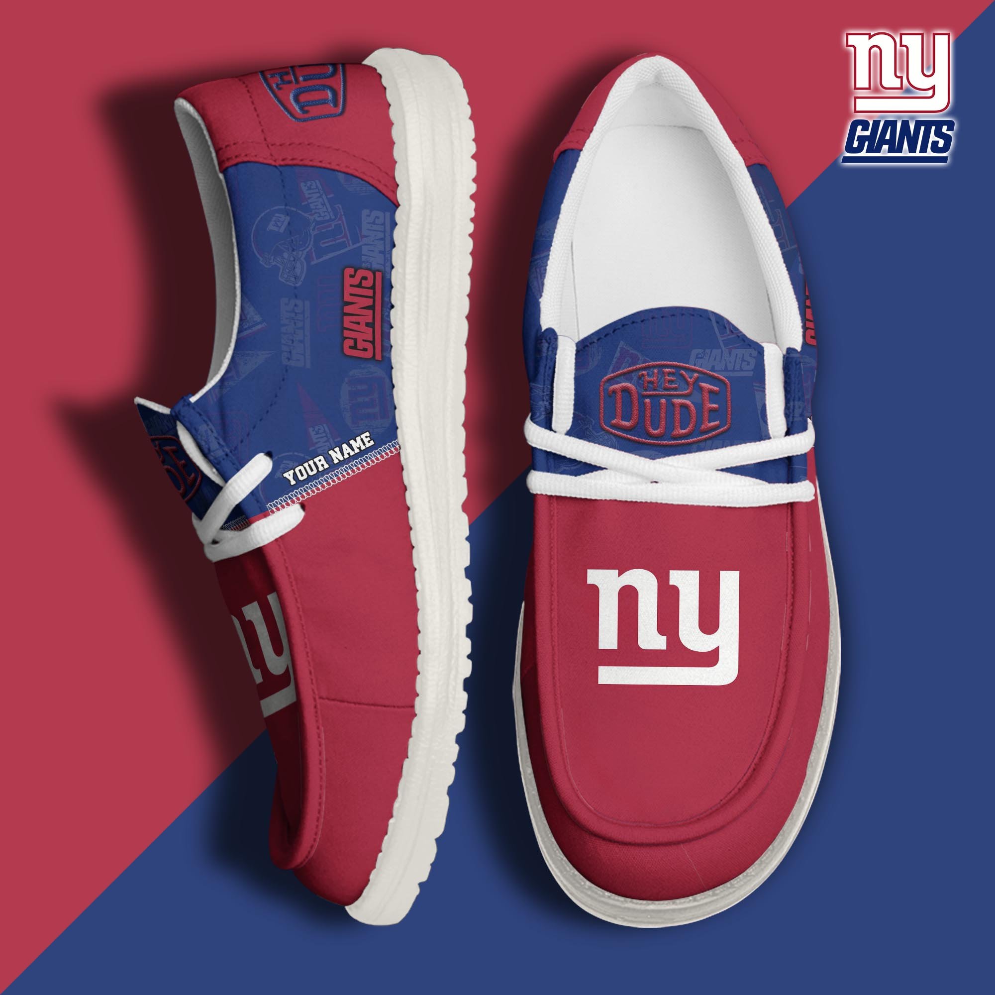 JWFancy New York Giants Hey Dude Shoes Wally Men's Lace Up Loafers Comfortable For Men And Women