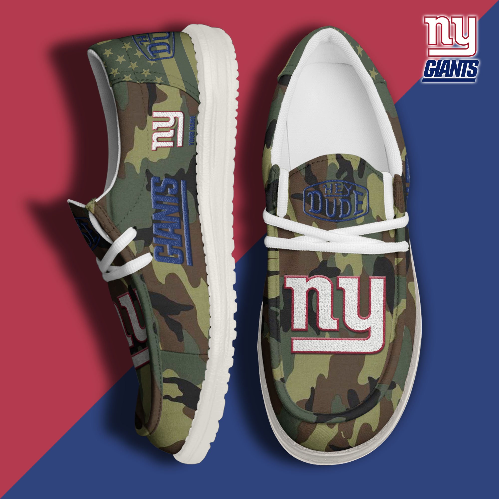 JWFancy New York Giants Hey Dude Shoes Wally Men's Lace Up Loafers Comfortable For Men And Women