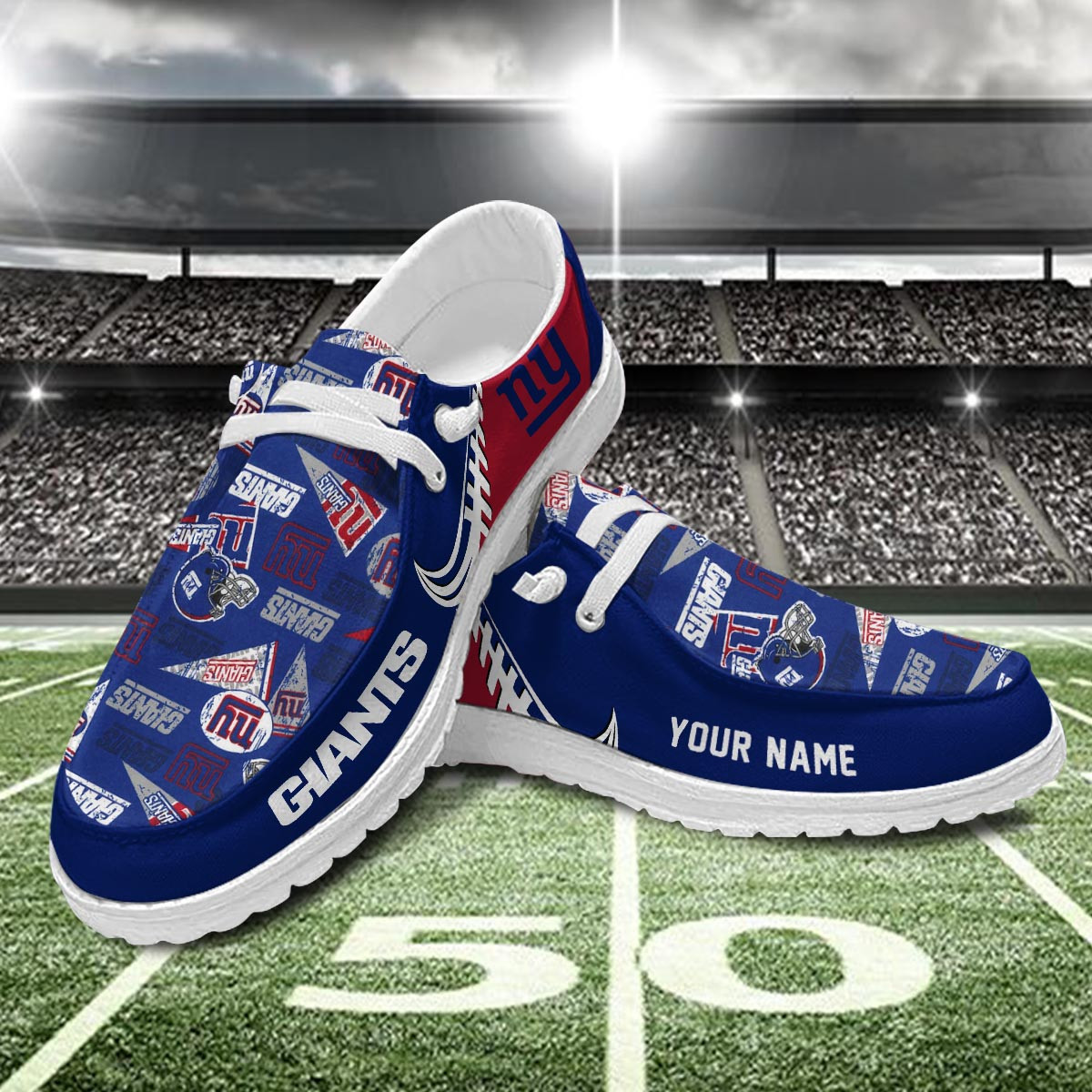 JWFancy New York Giants Hey Dude Shoes Wally Men's Lace Up Loafers Comfortable For Men And Women
