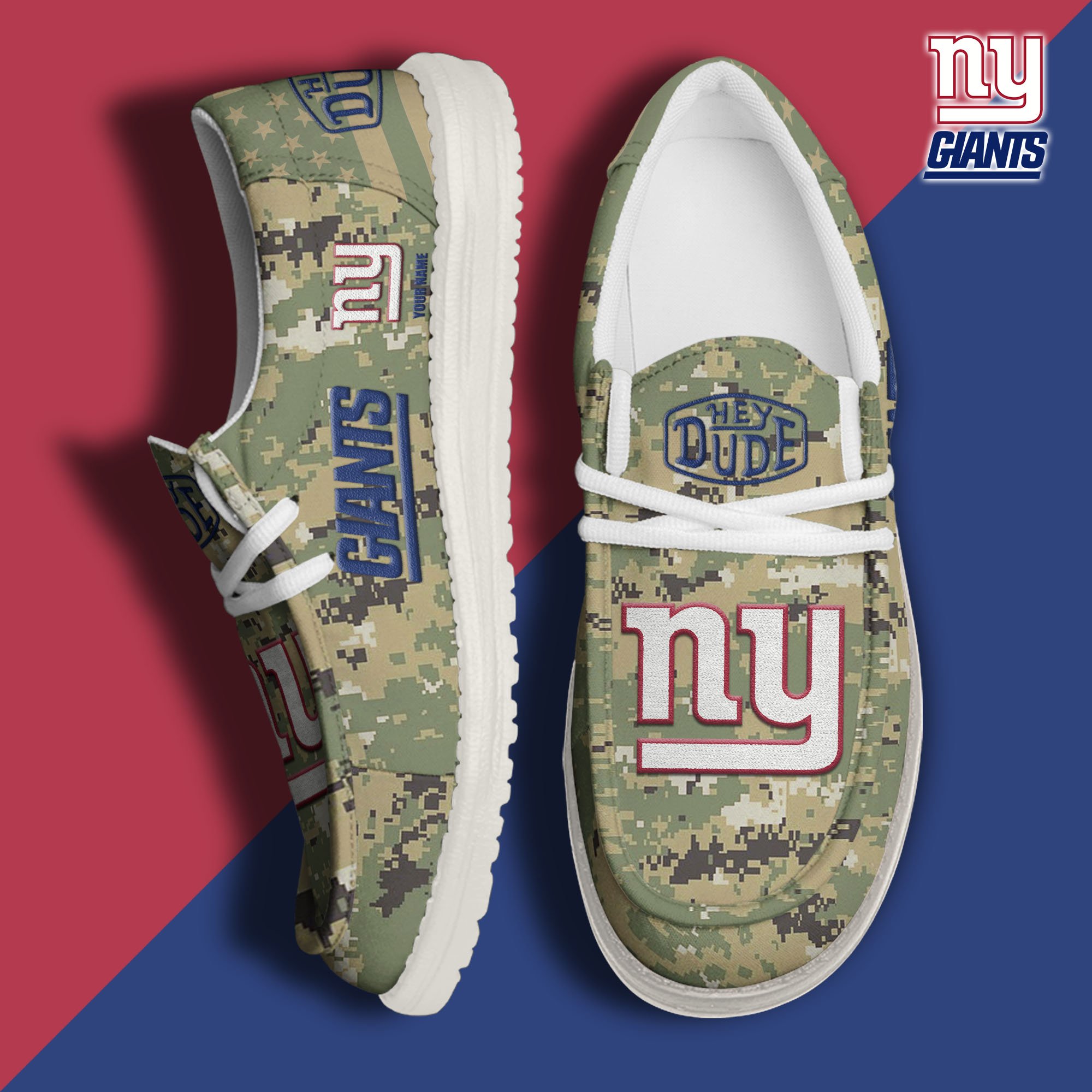 JWFancy New York Giants Hey Dude Shoes Wally Men's Lace Up Loafers Comfortable For Men And Women