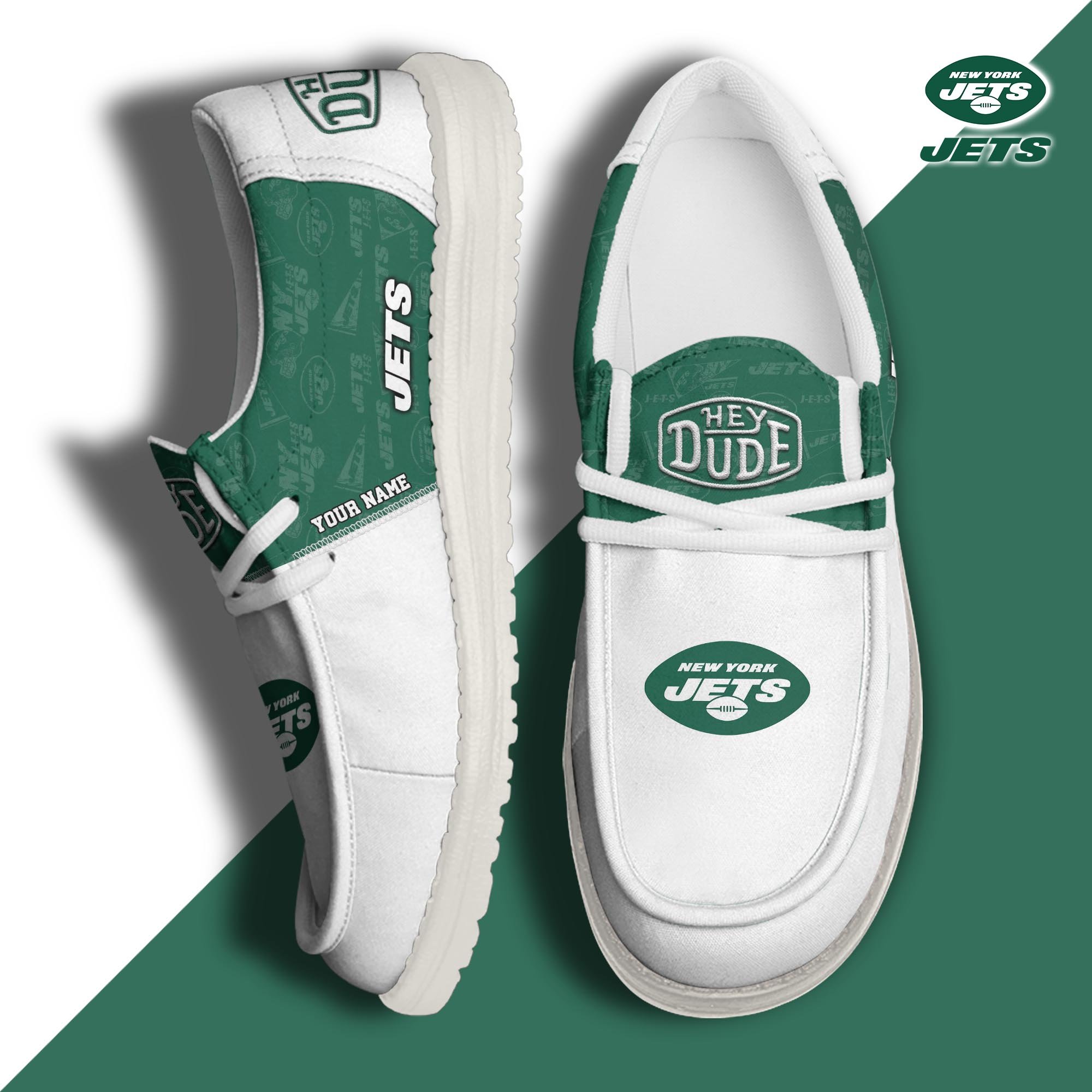 JWFancy New York Jets Hey Dude Shoes Wally Men's Lace Up Loafers Comfortable For Men And Women