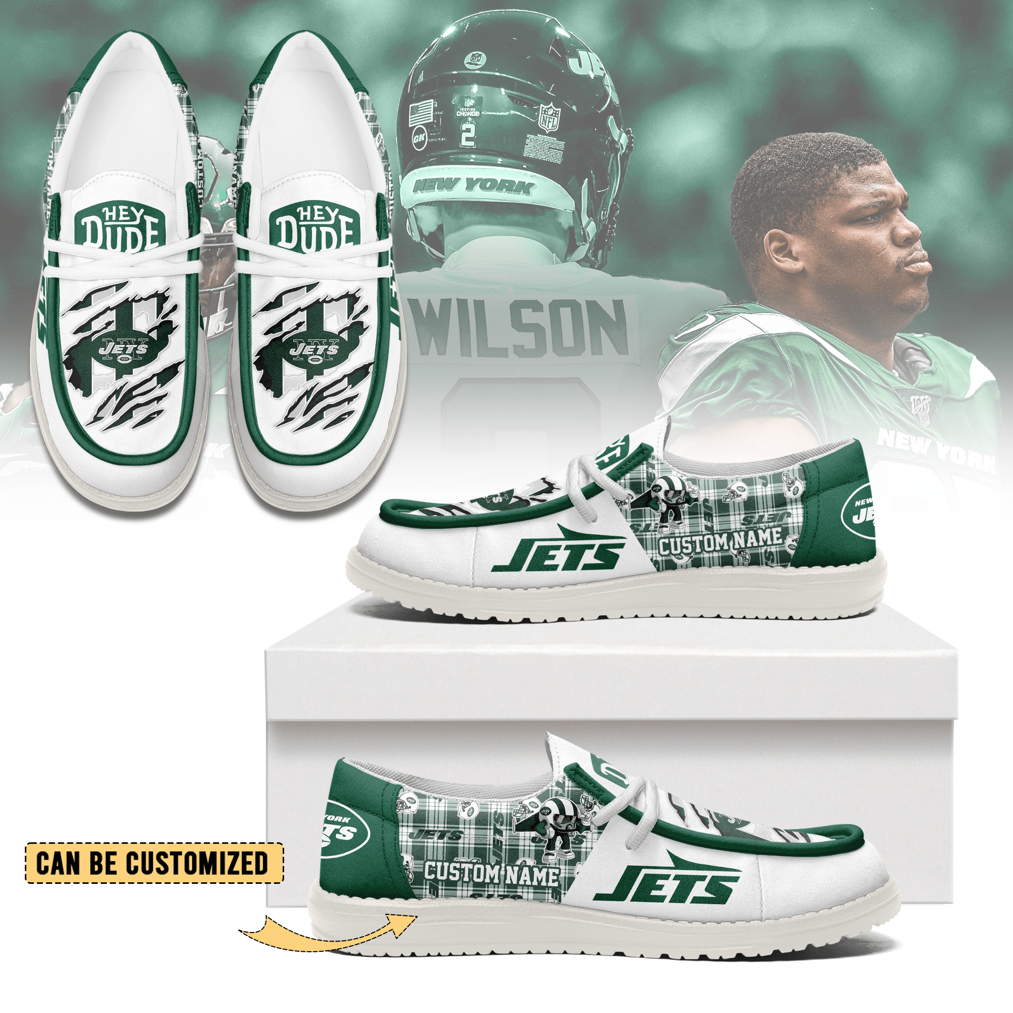 JWFancy New York Jets Hey Dude Shoes Wally Men’s Lace Up Loafers Comfortable For Men And Women
