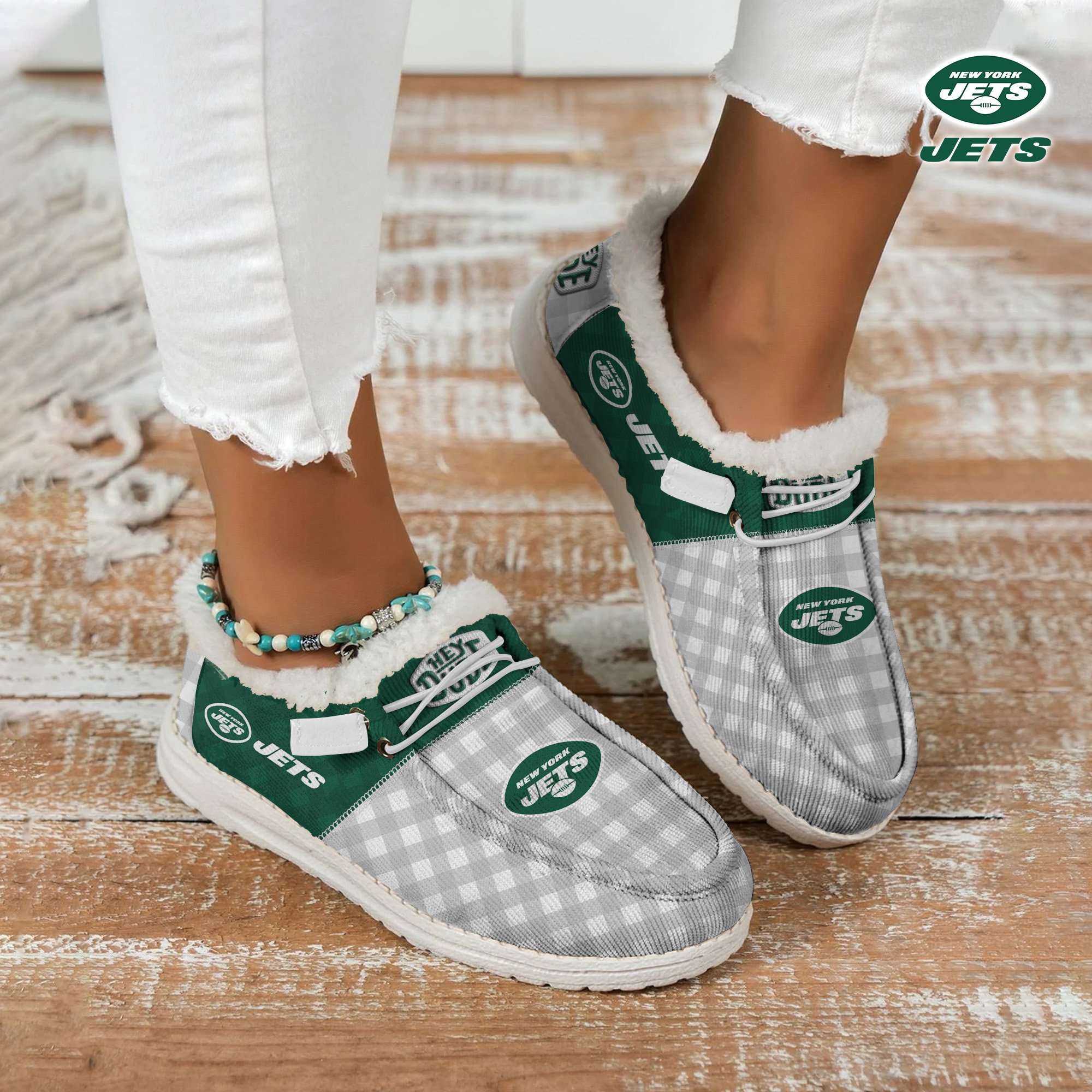 JWFancy New York Jets Personalized Hey Dude With Warm Fur Lining Shoes For Men And Women