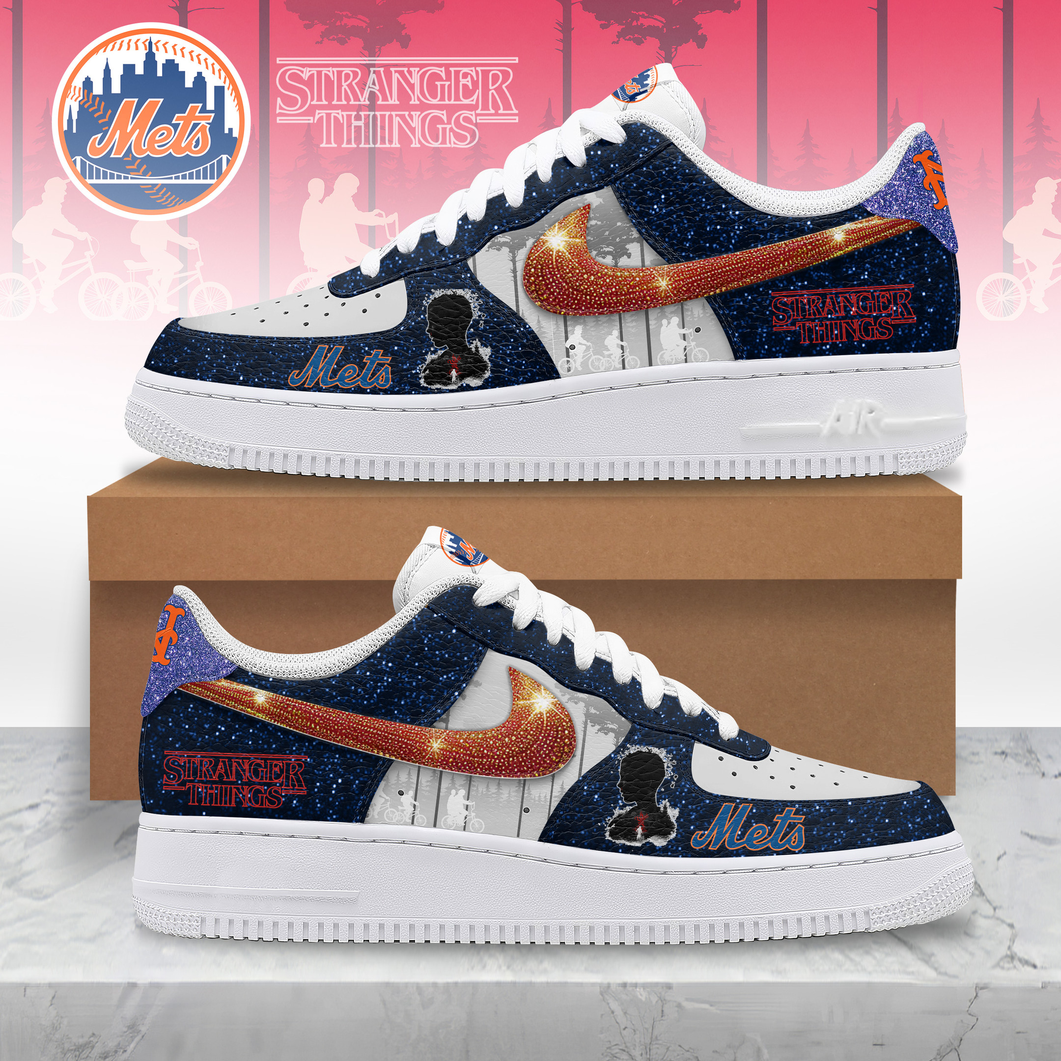 JWFancy New York Mets x Stranger Things Air Low-Top Sneakers Shoes For Men And Women