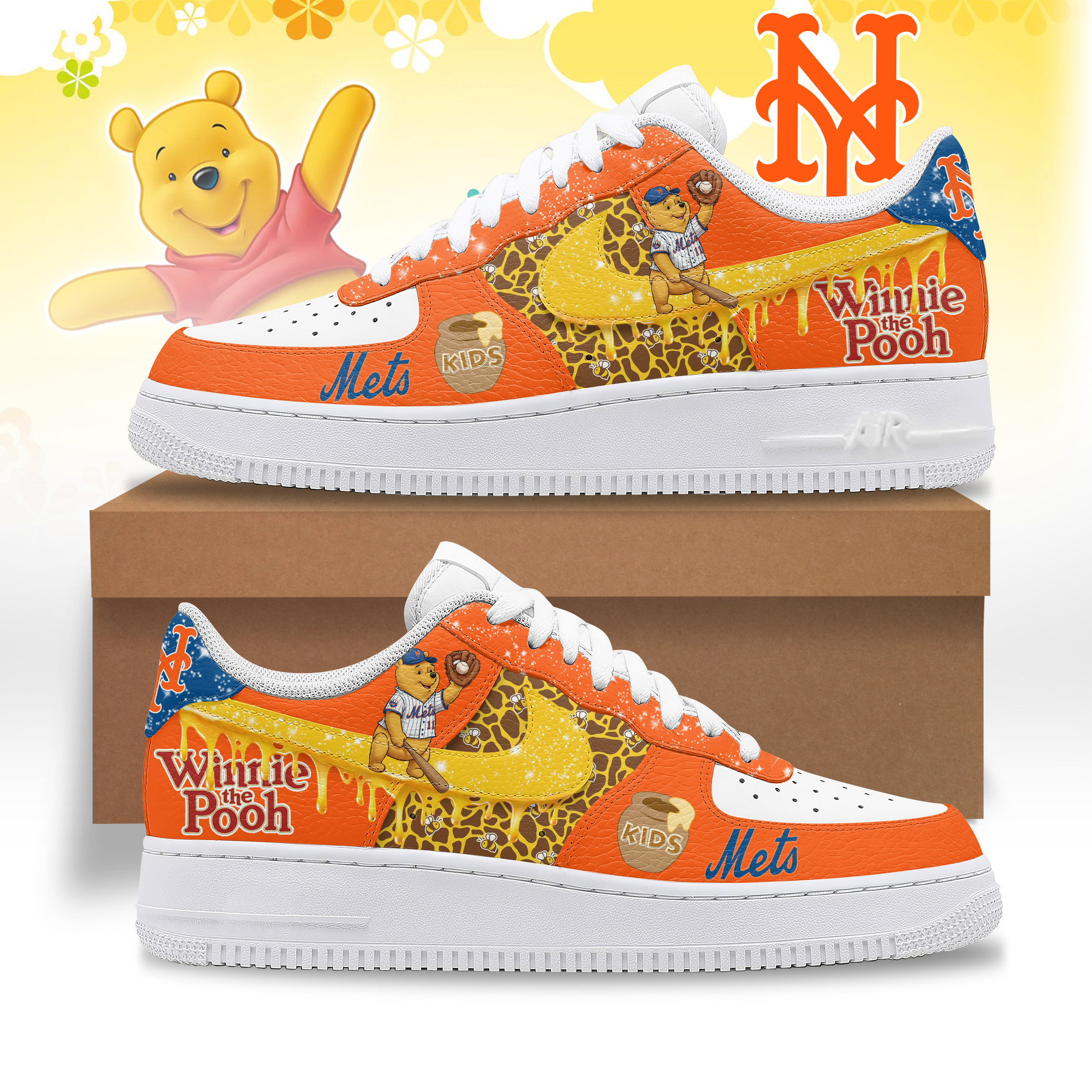 JWFancy New York Mets x Winnie the Pooh Air Low-Top Sneakers Shoes For Men And Women