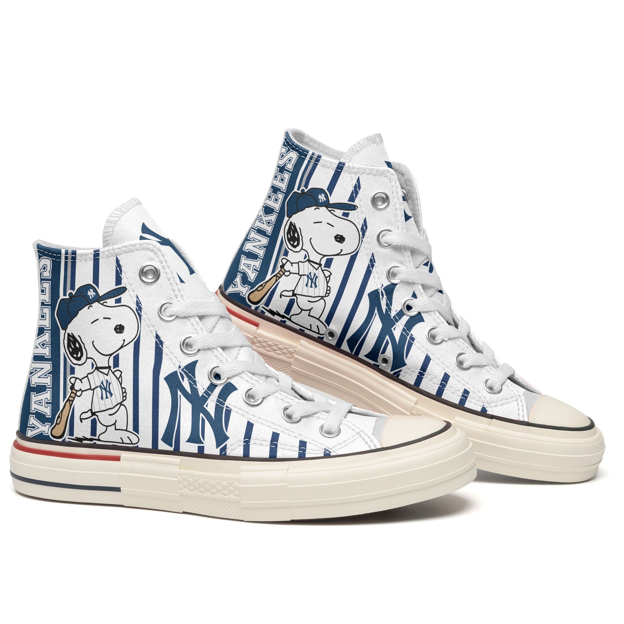 JWFancy New York Yankees High Top Canvas Sneakers Shoes For Men And Women