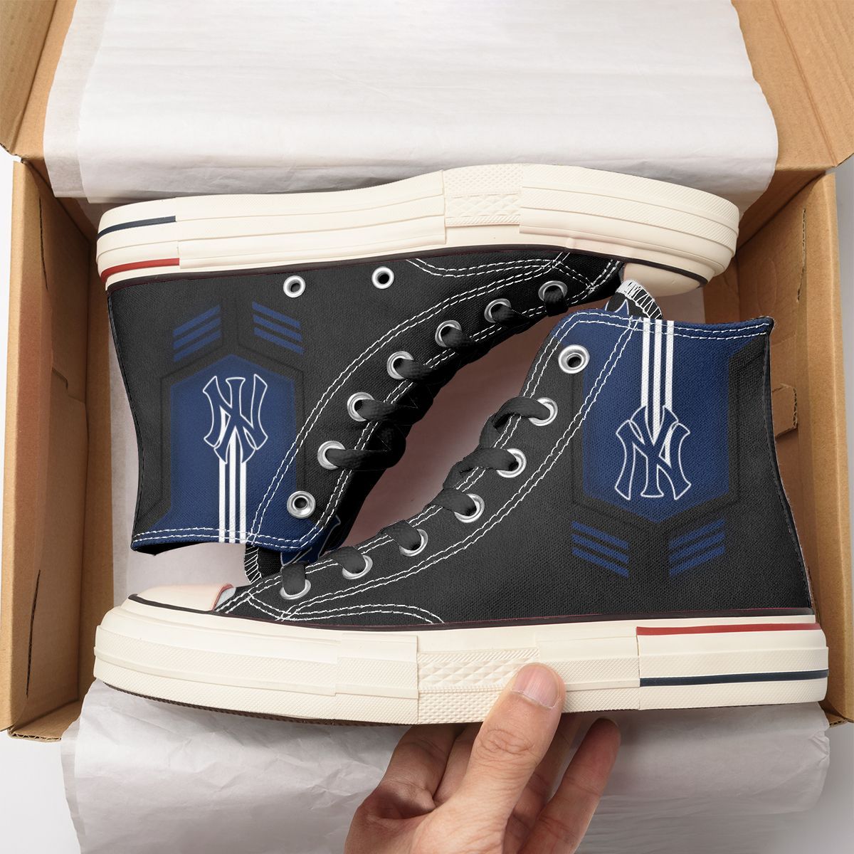 JWFancy New York Yankees High Top Canvas Sneakers Shoes For Men And Women