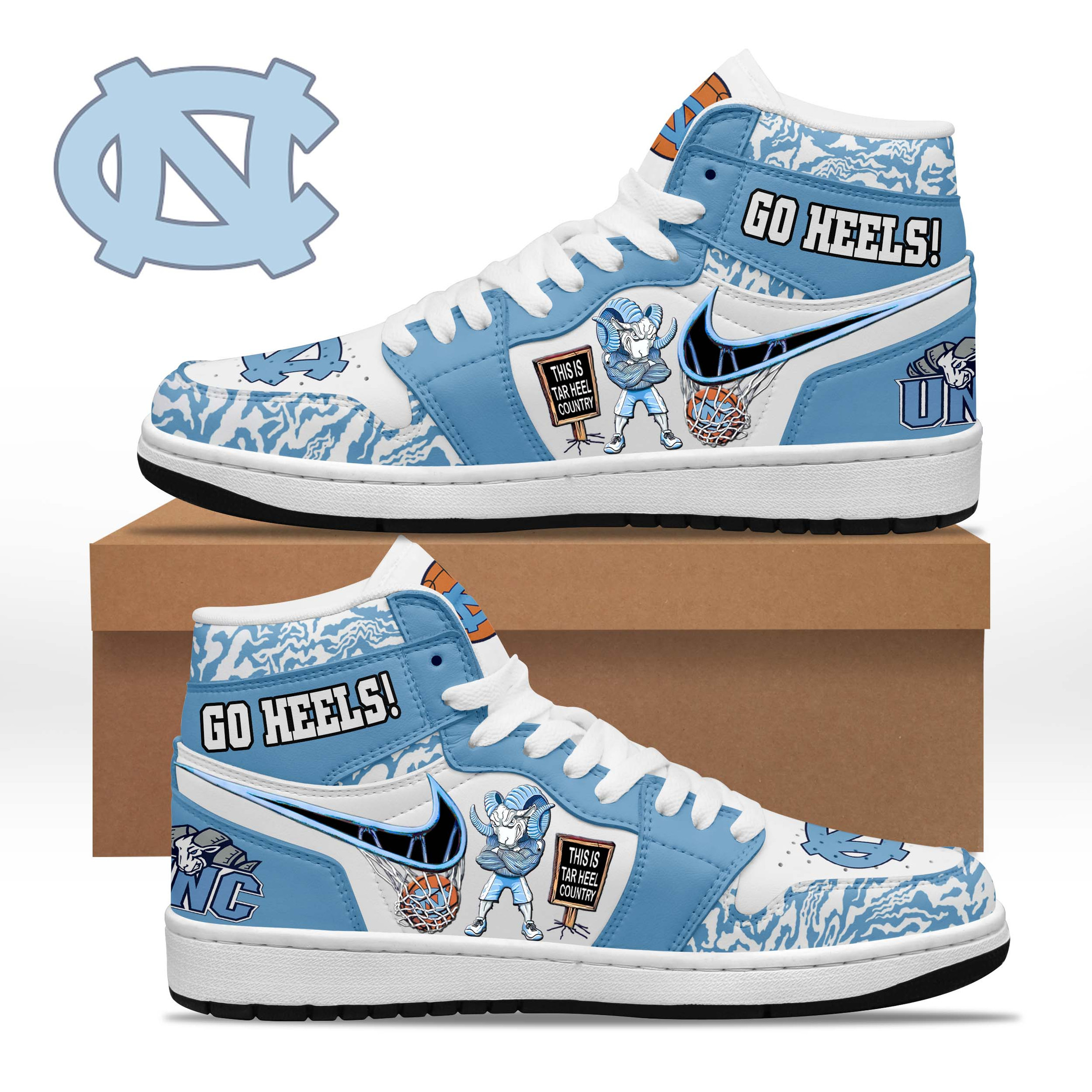 JWFancy North Carolina Tar Heels AJ1 High Sneakers Shoes For Men And Women