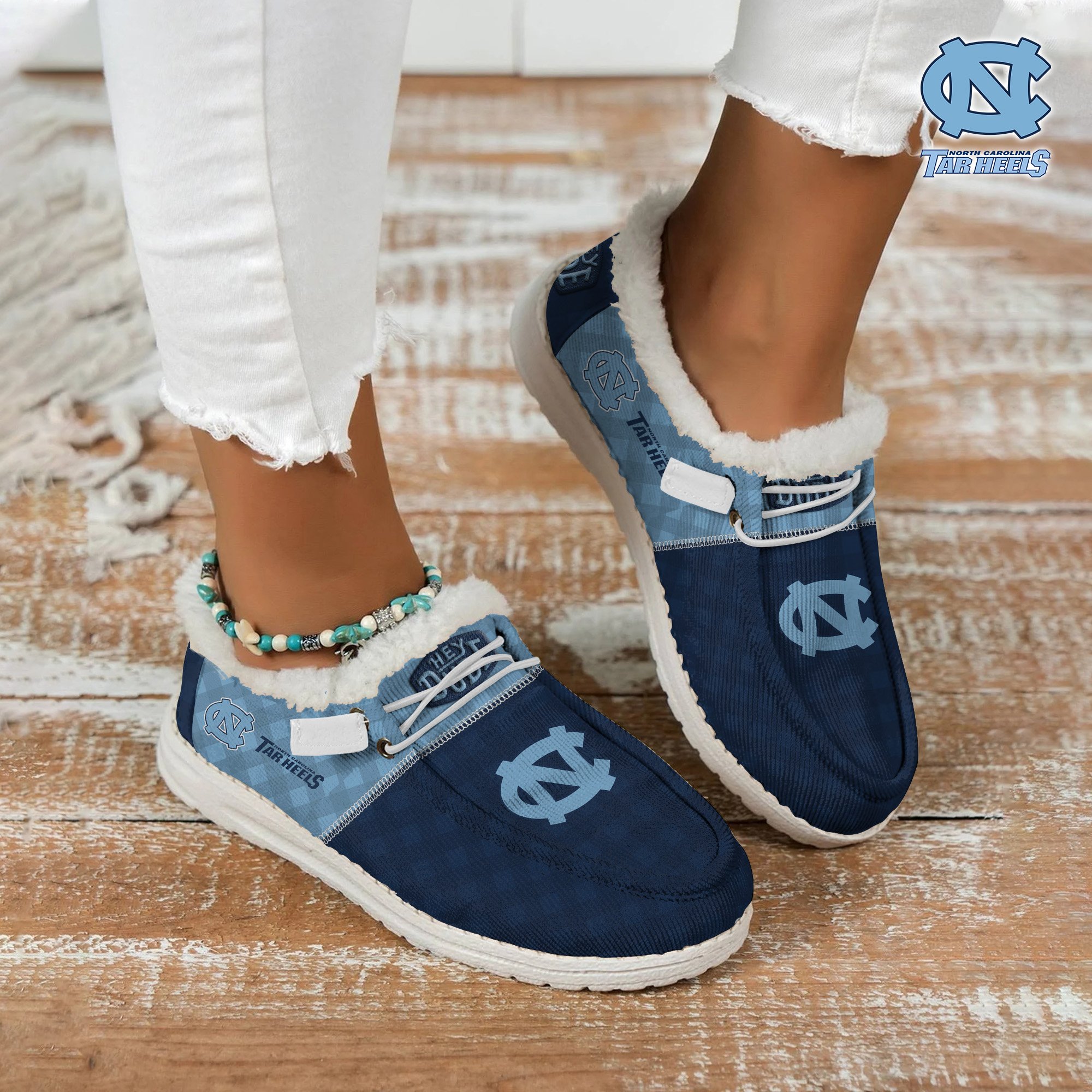 JWFancy North Carolina Tar Heels Hey Dude Shoes Wally Men's Lace Up Loafers Comfortable For Men And Women