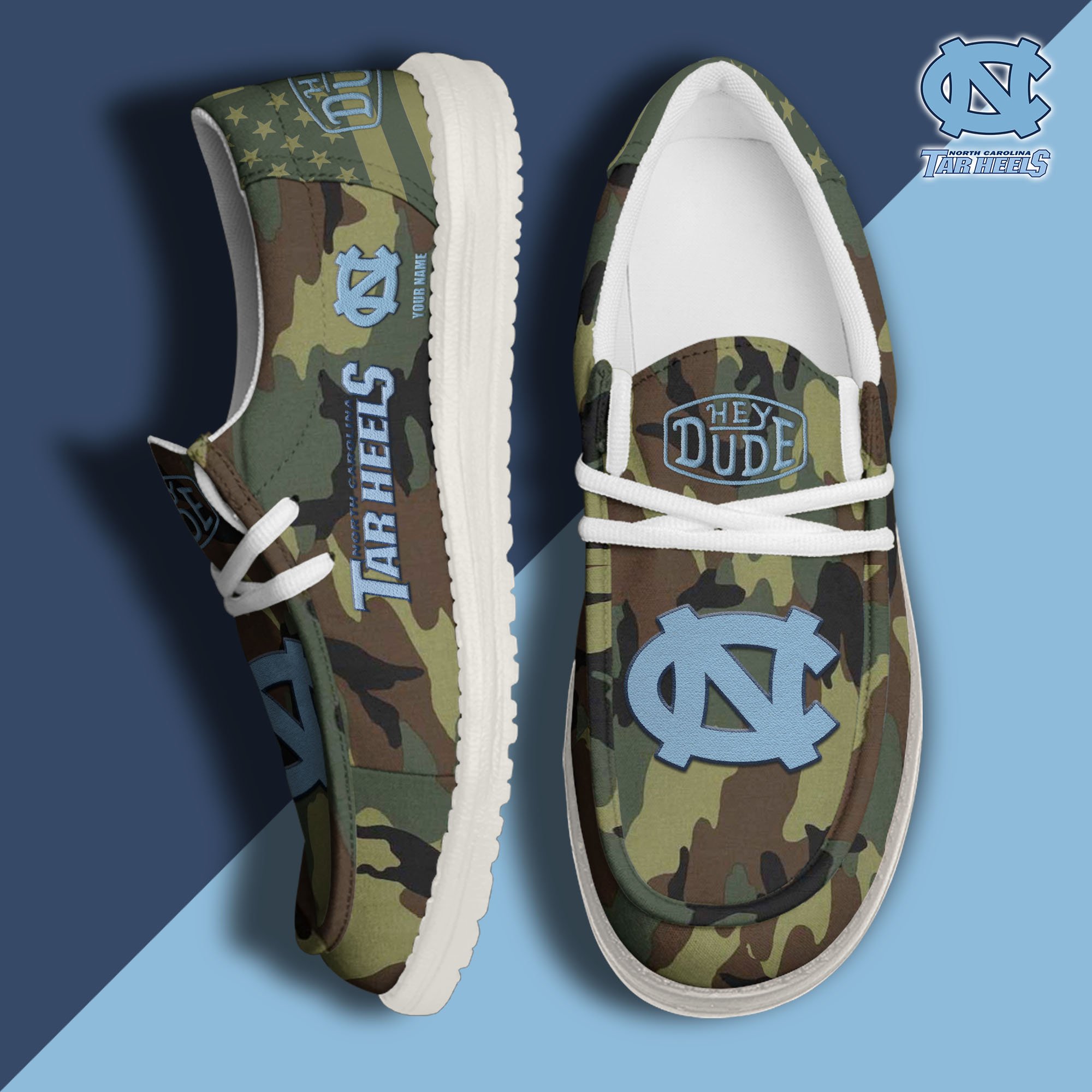 JWFancy North Carolina Tar Heels Hey Dude Shoes Wally Men's Lace Up Loafers Comfortable For Men And Women