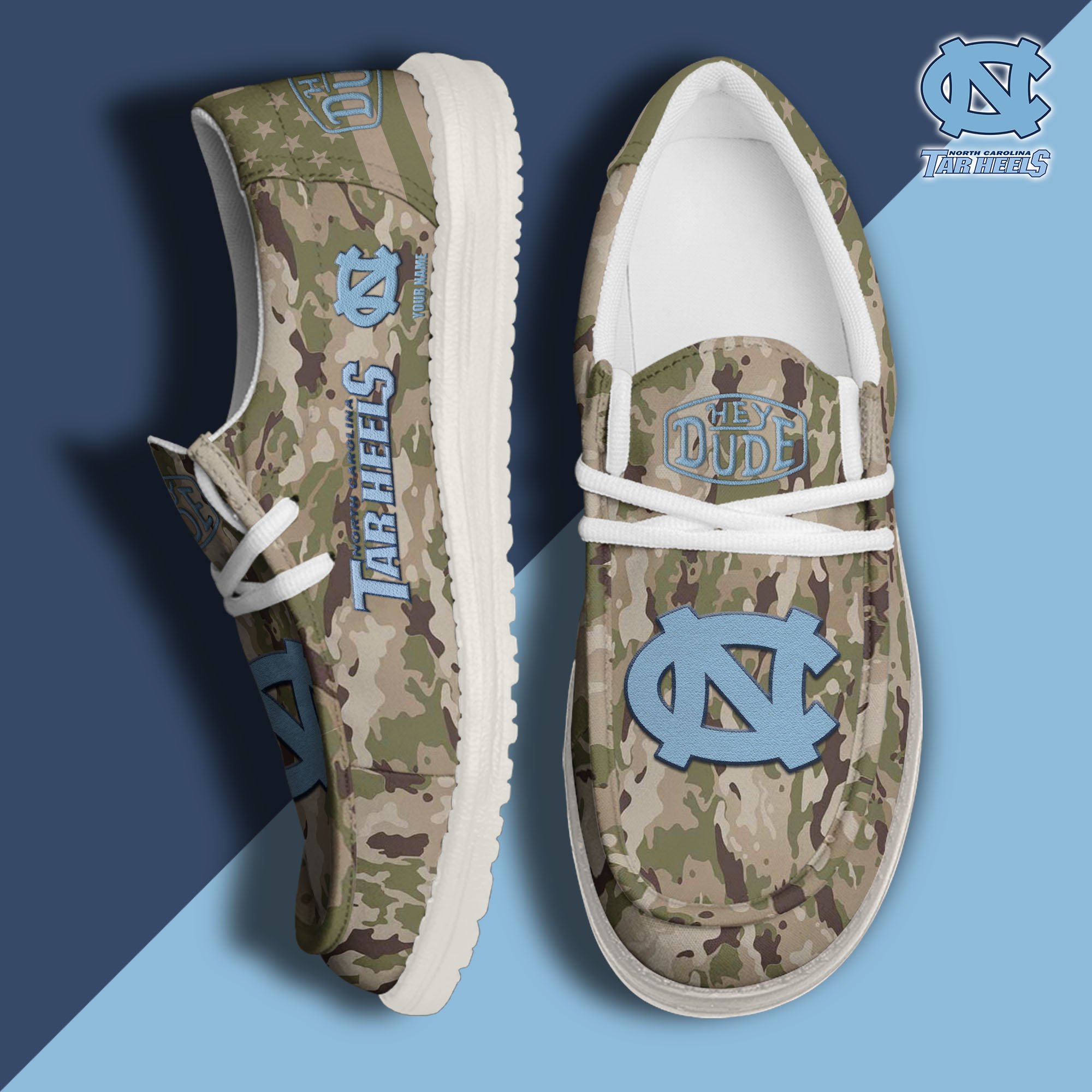 JWFancy North Carolina Tar Heels Hey Dude Shoes Wally Men's Lace Up Loafers Comfortable For Men And Women
