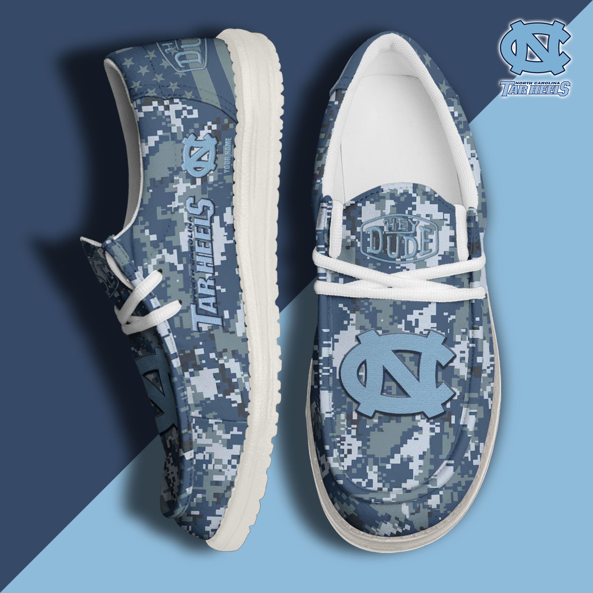 JWFancy North Carolina Tar Heels Hey Dude Shoes Wally Men's Lace Up Loafers Comfortable For Men And Women
