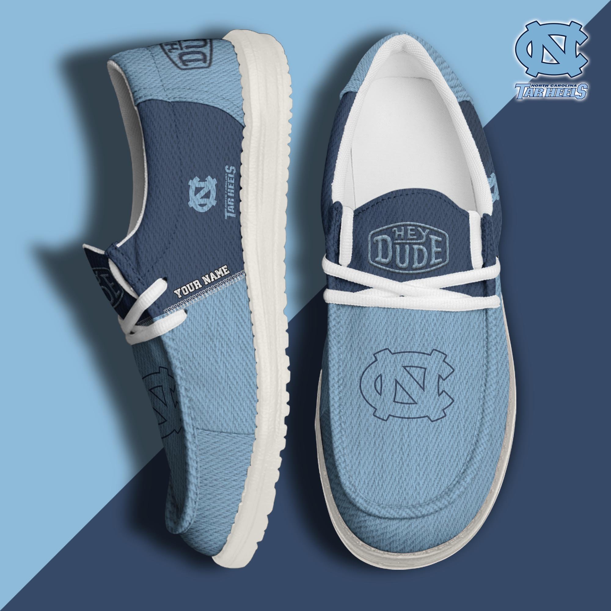 JWFancy North Carolina Tar Heels Hey Dude Shoes Wally Men's Lace Up Loafers Comfortable For Men And Women