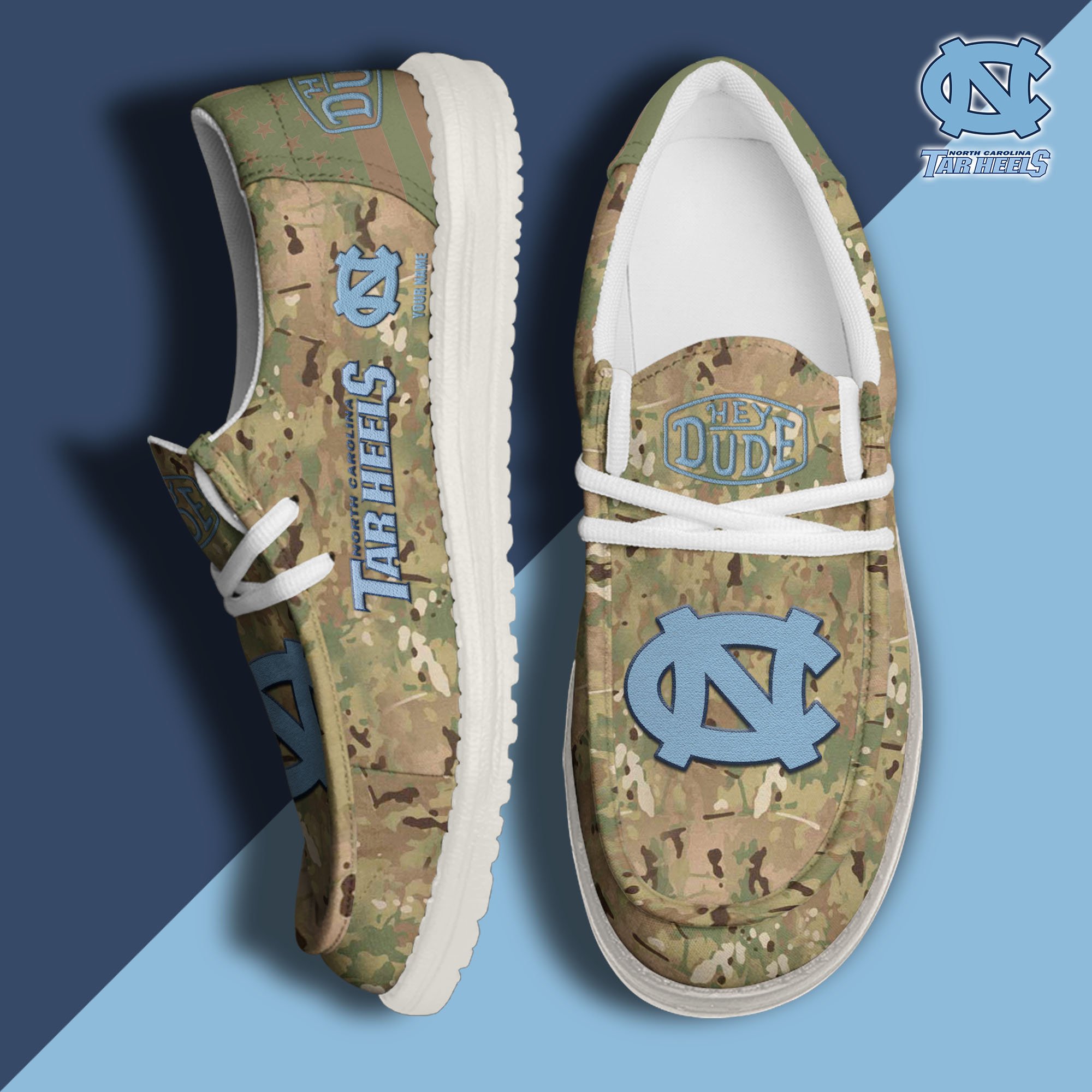 JWFancy North Carolina Tar Heels Hey Dude Shoes Wally Men's Lace Up Loafers Comfortable For Men And Women