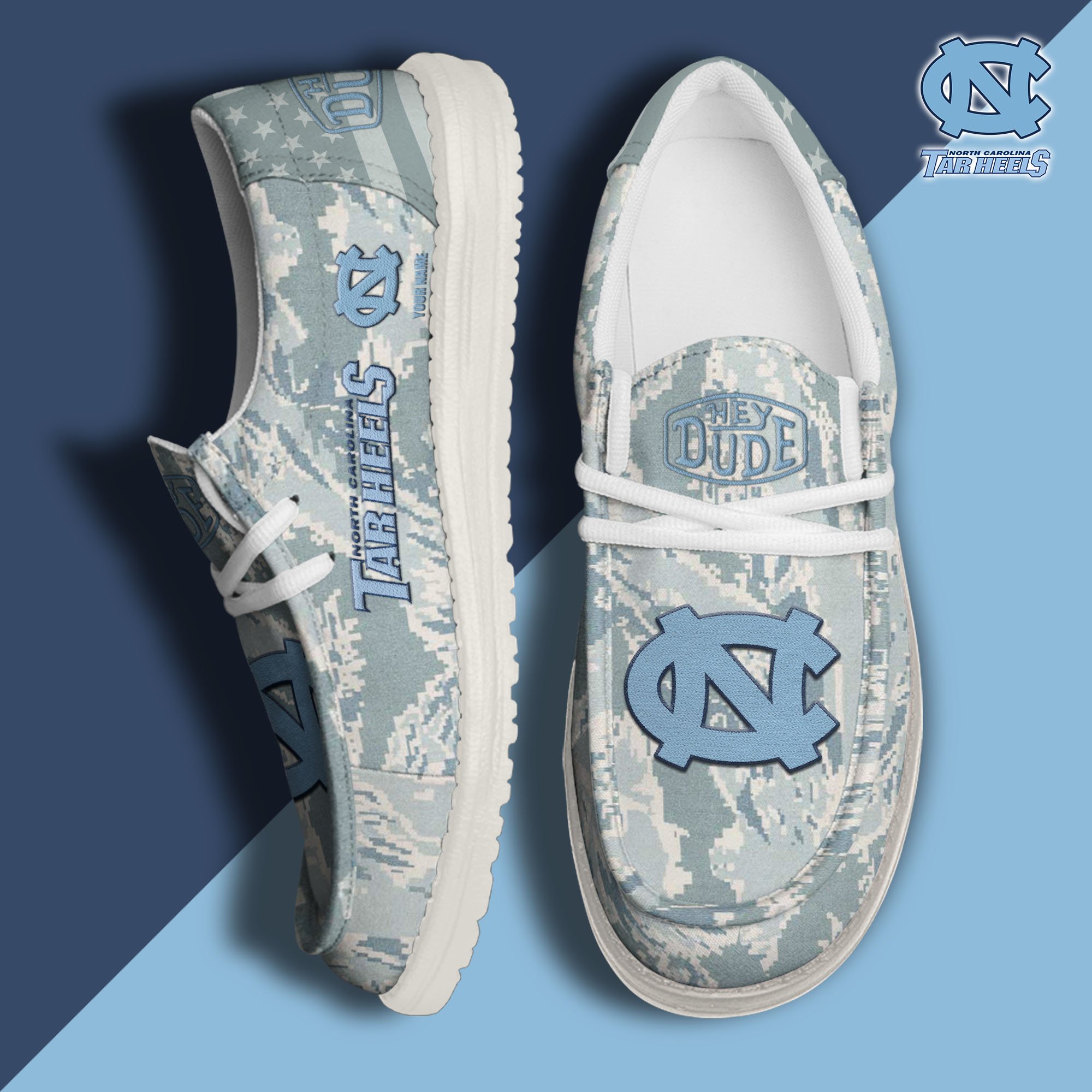JWFancy North Carolina Tar Heels Hey Dude Shoes Wally Men's Lace Up Loafers Comfortable For Men And Women