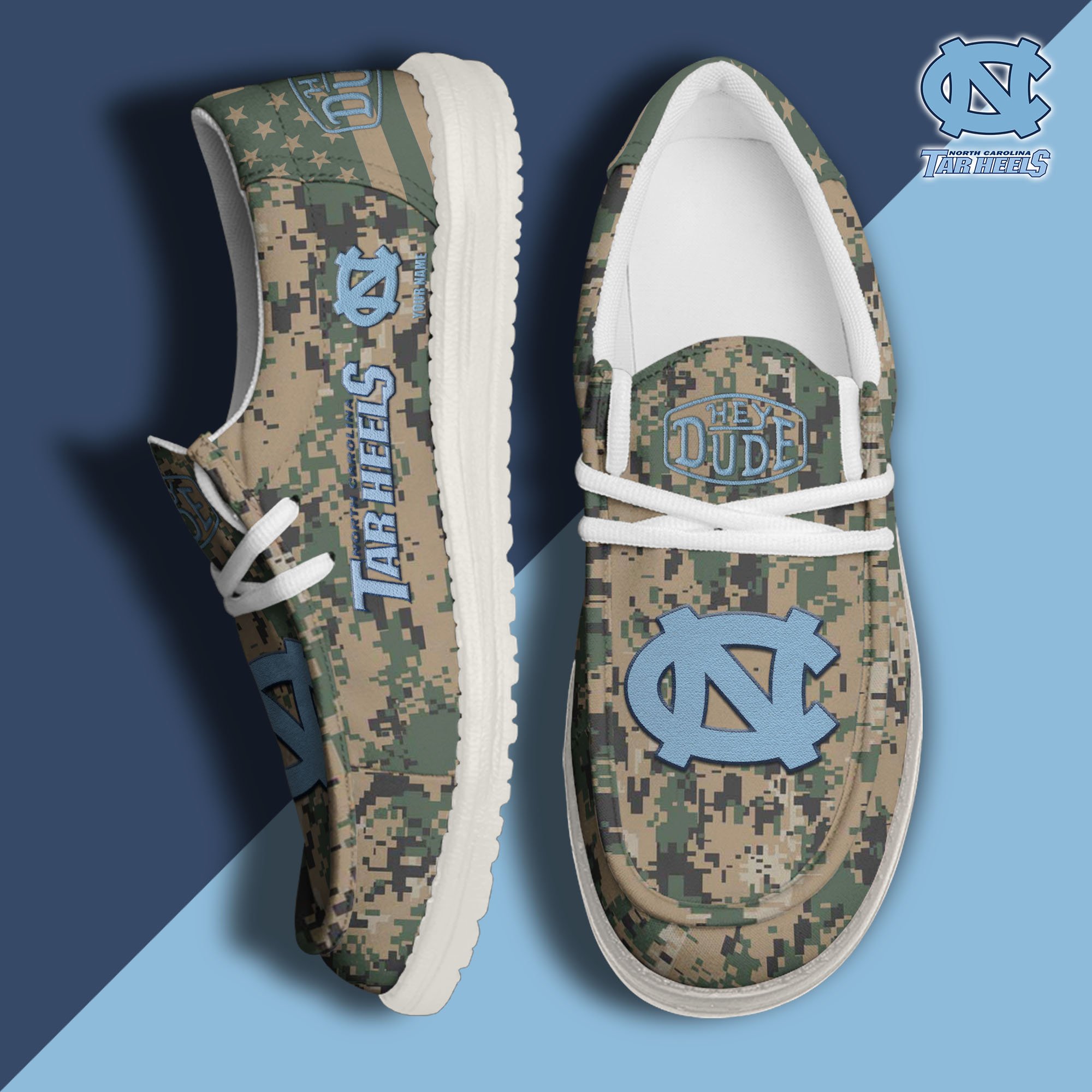 JWFancy North Carolina Tar Heels Hey Dude Shoes Wally Men's Lace Up Loafers Comfortable For Men And Women