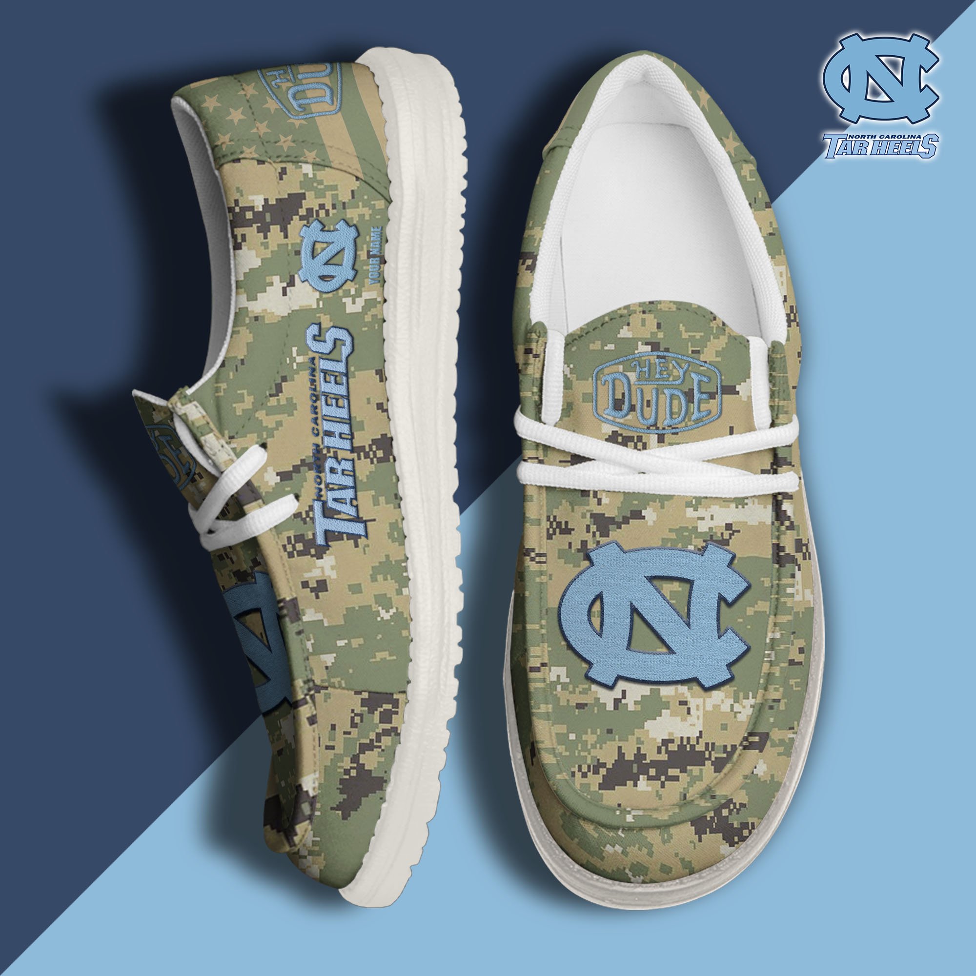 JWFancy North Carolina Tar Heels Hey Dude Shoes Wally Men's Lace Up Loafers Comfortable For Men And Women