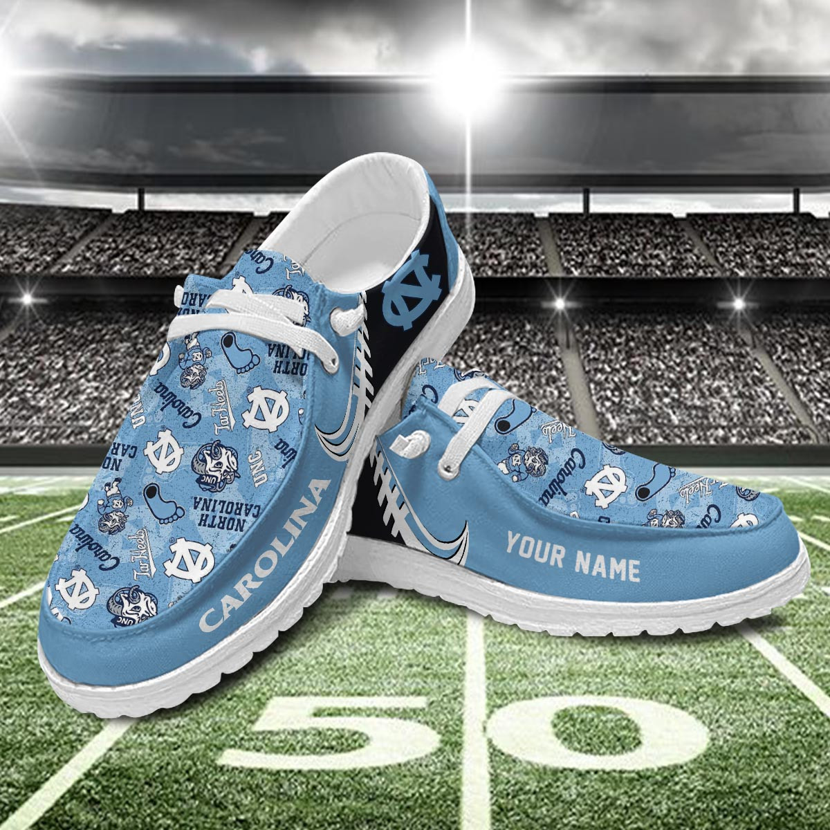 JWFancy North Carolina Tar Heels Hey Dude Shoes Wally Men's Lace Up Loafers Comfortable For Men And Women