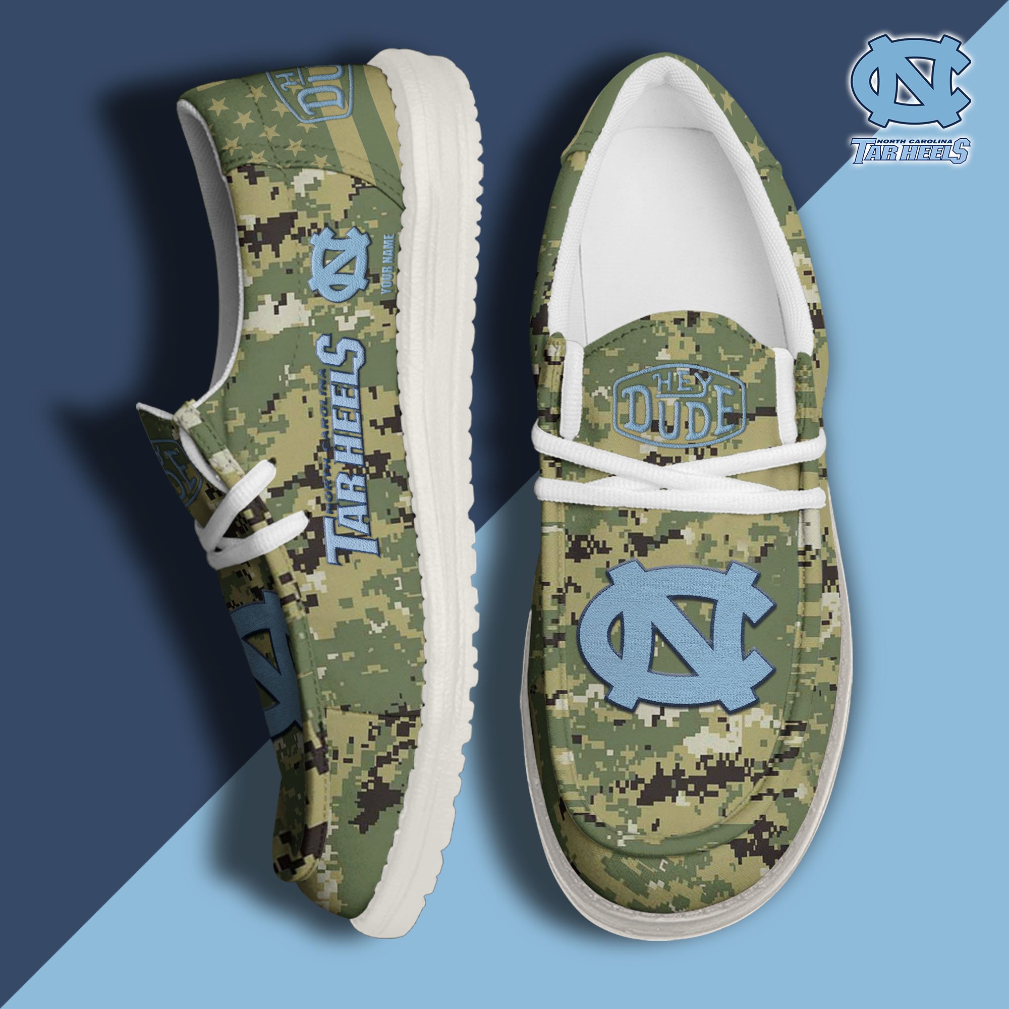 JWFancy North Carolina Tar Heels Hey Dude Shoes Wally Men's Lace Up Loafers Comfortable For Men And Women