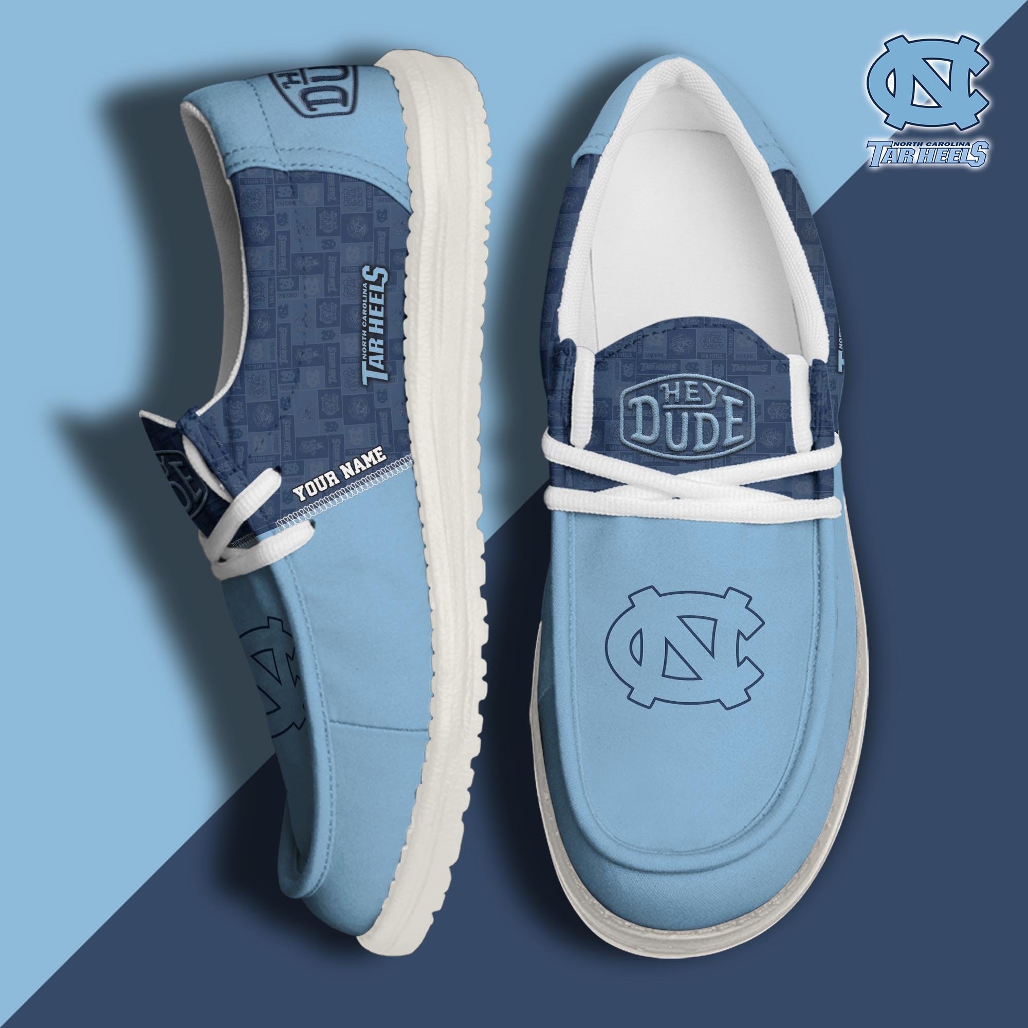 JWFancy North Carolina Tar Heels Hey Dude Shoes Wally Men's Lace Up Loafers Comfortable For Men And Women
