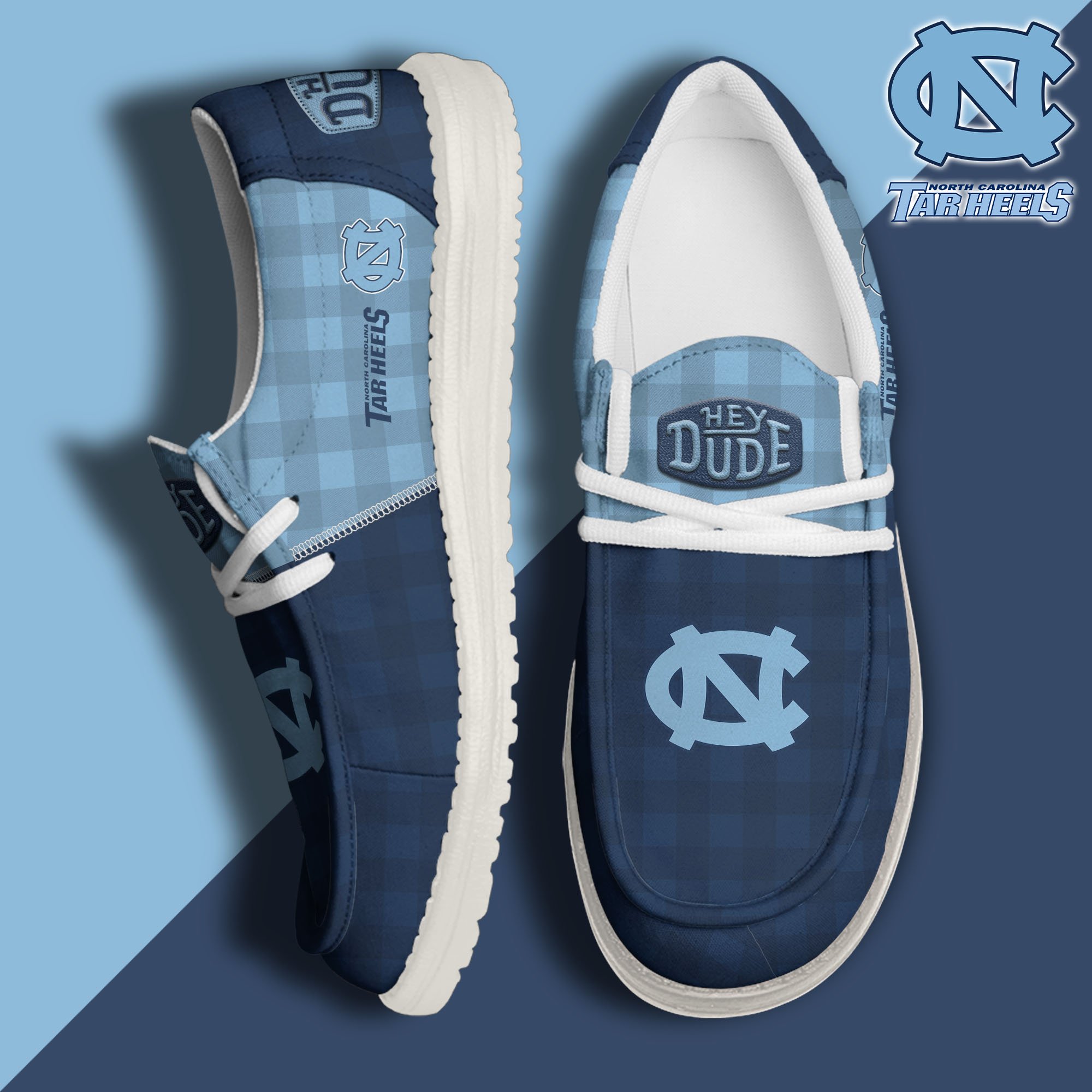 JWFancy North Carolina Tar Heels Hey Dude Shoes Wally Men's Lace Up Loafers Comfortable For Men And Women