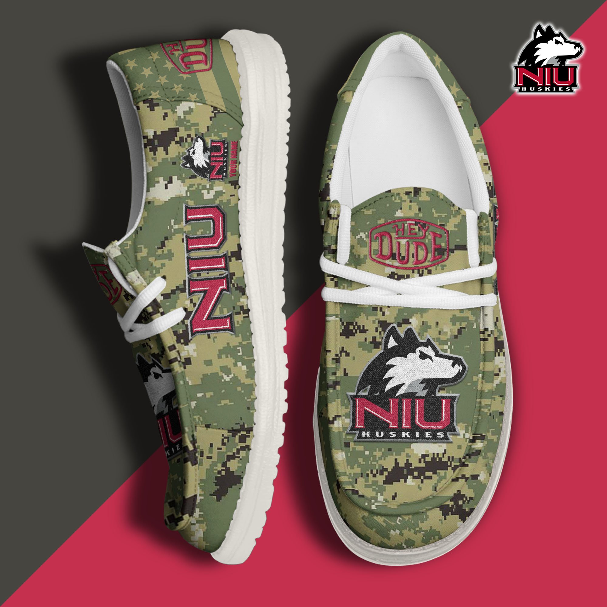 JWFancy Northern Illinois Huskies Hey Dude Shoes Wally Men's Lace Up Loafers Comfortable For Men And Women