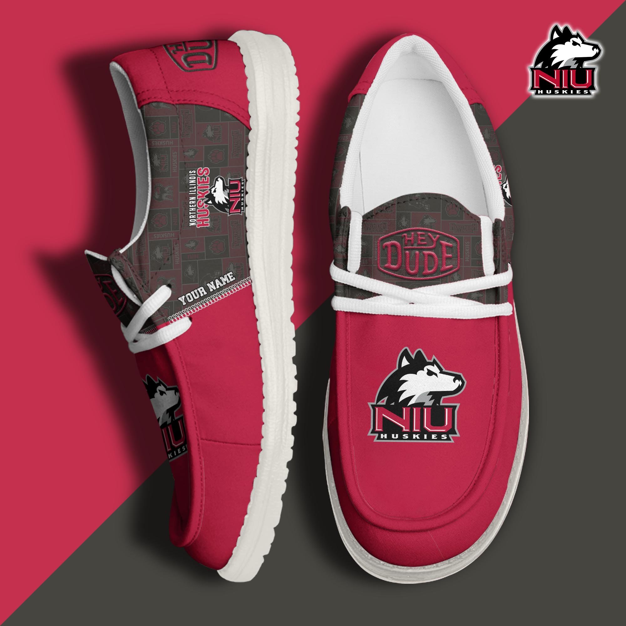 JWFancy Northern Illinois Huskies Hey Dude Shoes Wally Men's Lace Up Loafers Comfortable For Men And Women