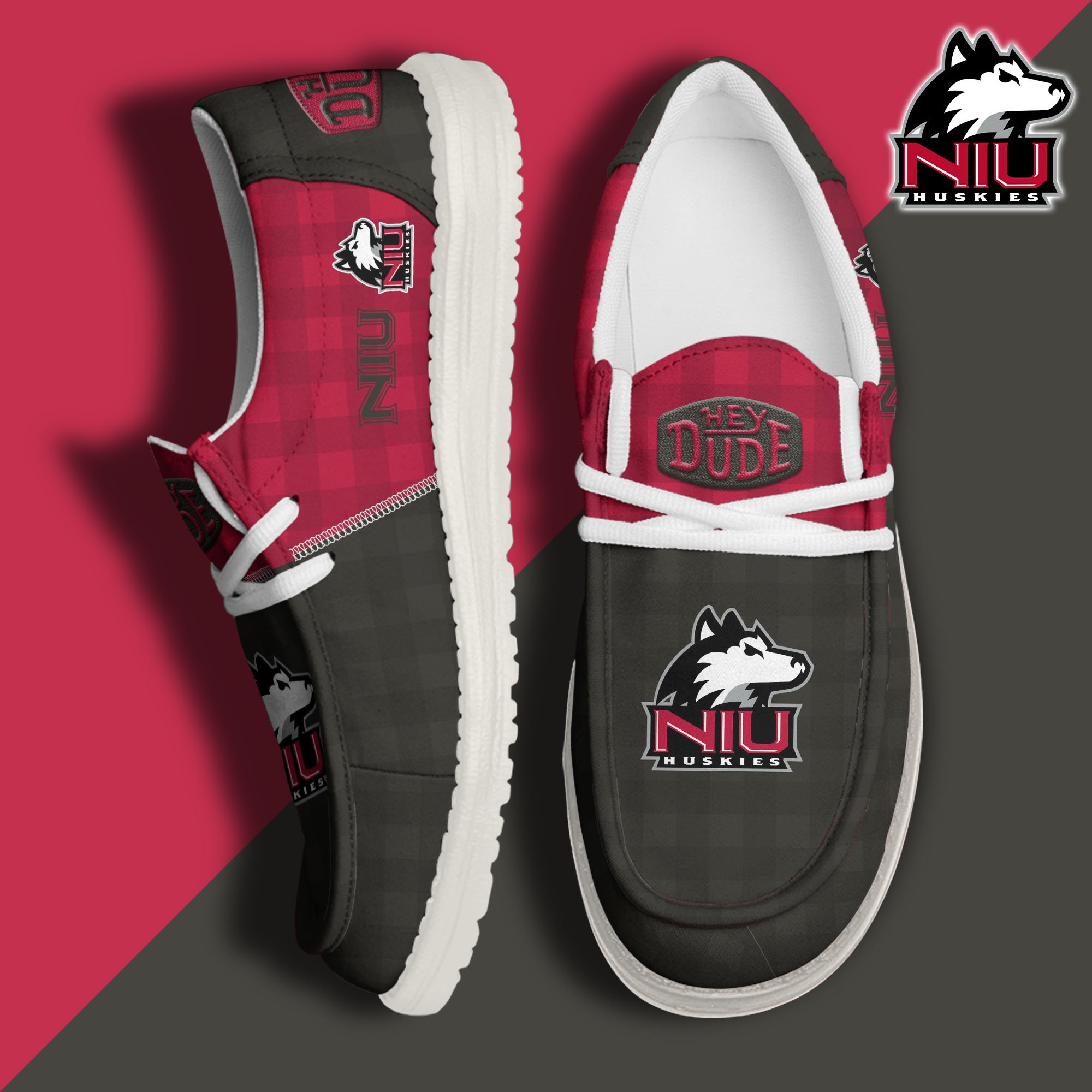 JWFancy Northern Illinois Huskies Hey Dude Shoes Wally Men's Lace Up Loafers Comfortable For Men And Women