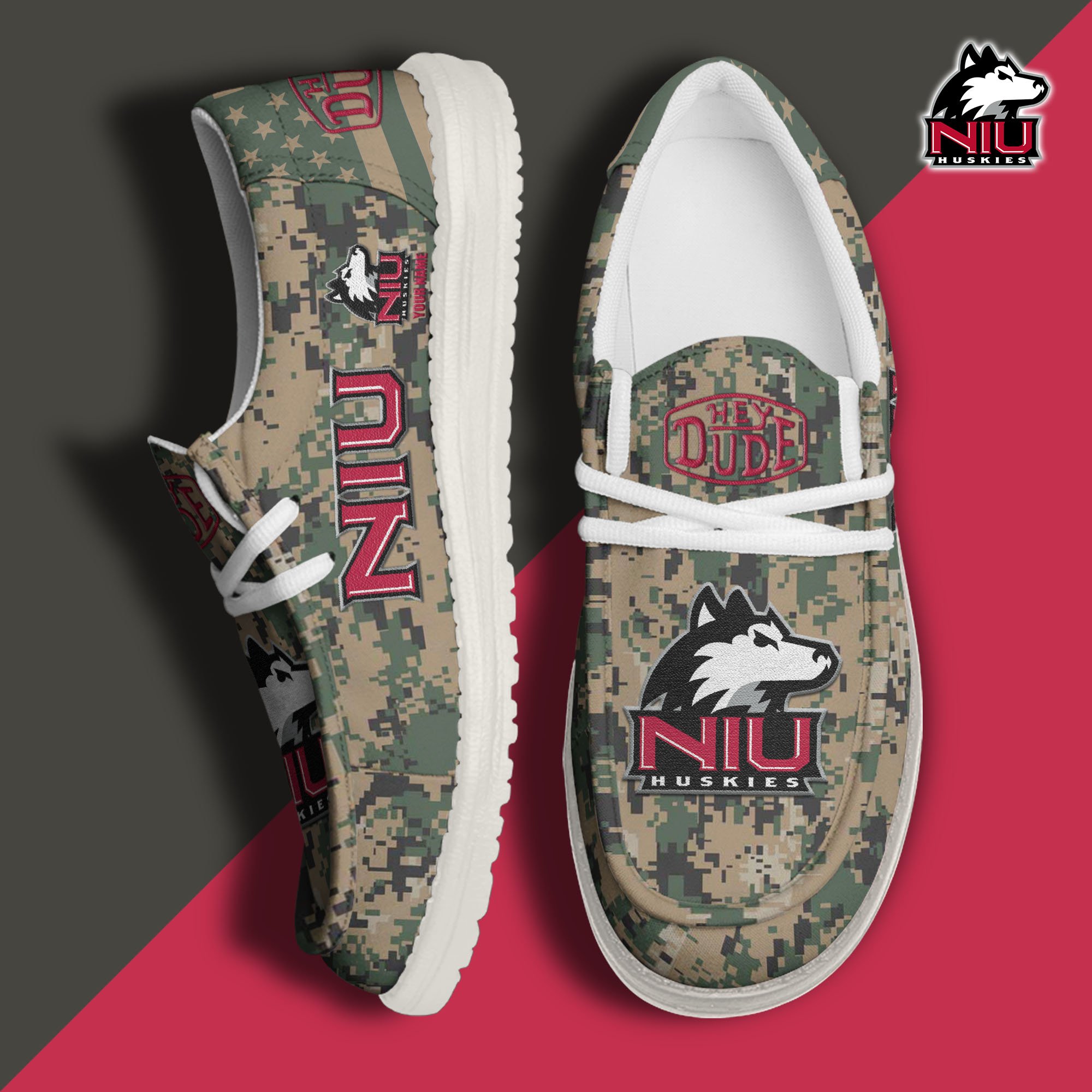 JWFancy Northern Illinois Huskies Hey Dude Shoes Wally Men's Lace Up Loafers Comfortable For Men And Women