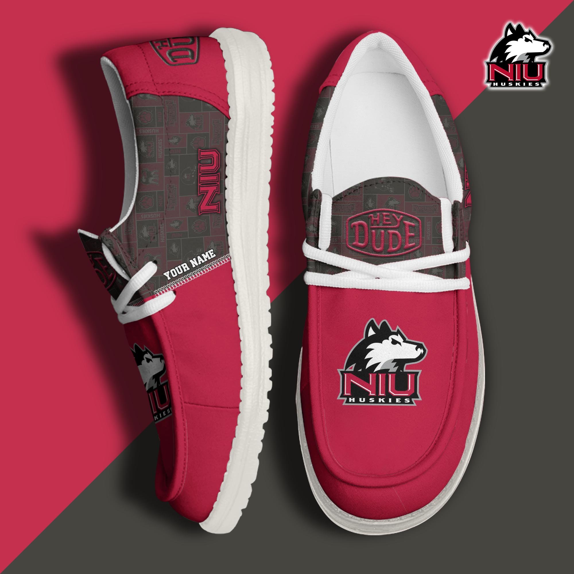 JWFancy Northern Illinois Huskies Hey Dude Shoes Wally Men's Lace Up Loafers Comfortable For Men And Women