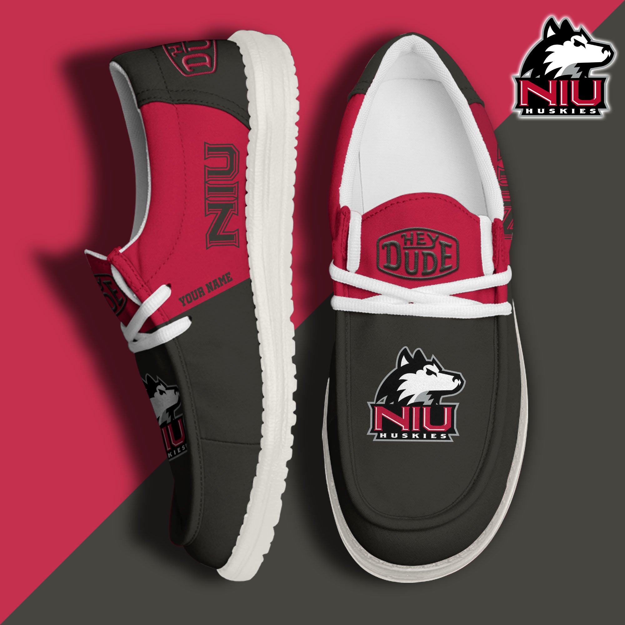 JWFancy Northern Illinois Huskies Hey Dude Shoes Wally Men's Lace Up Loafers Comfortable For Men And Women