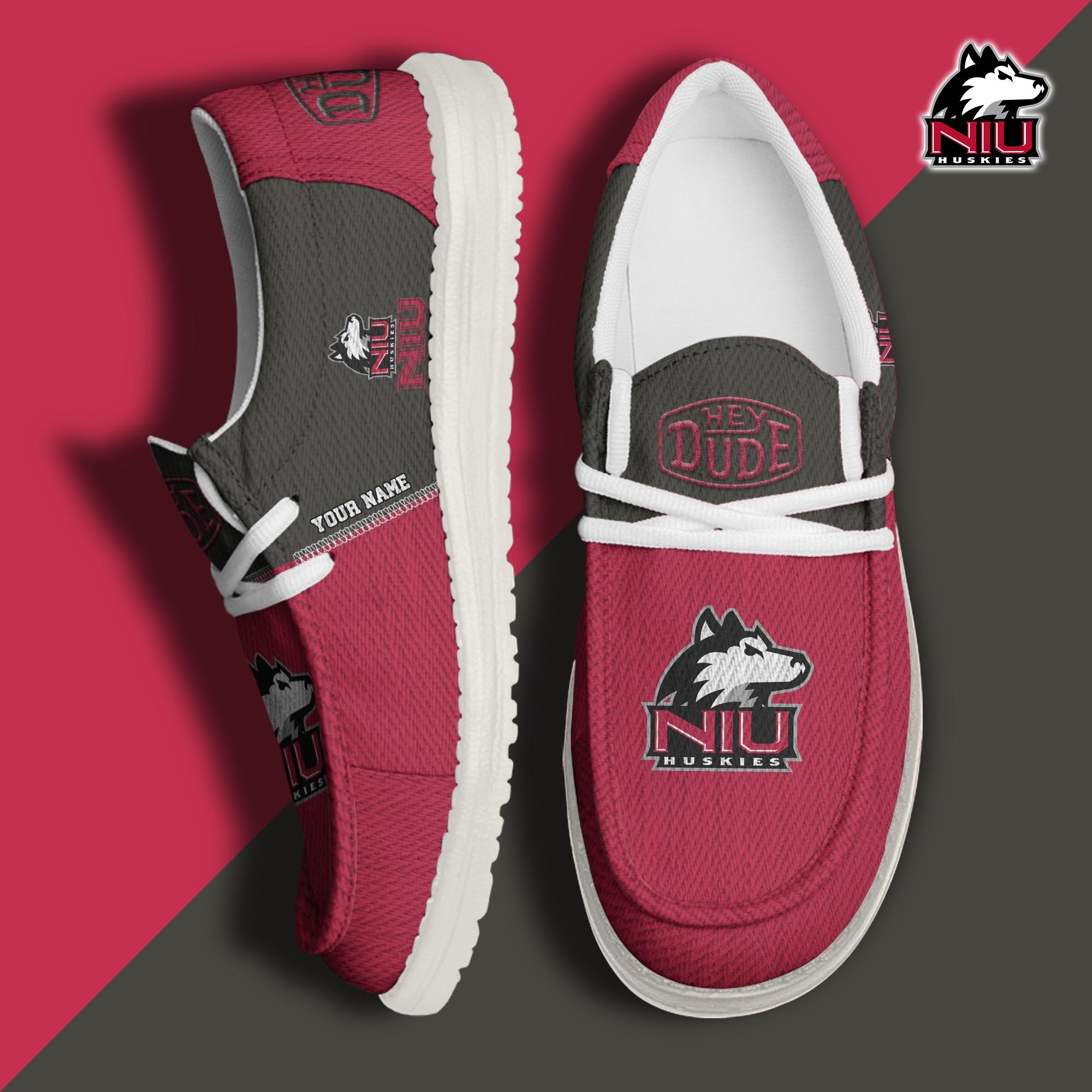 JWFancy Northern Illinois Huskies Hey Dude Shoes Wally Men's Lace Up Loafers Comfortable For Men And Women