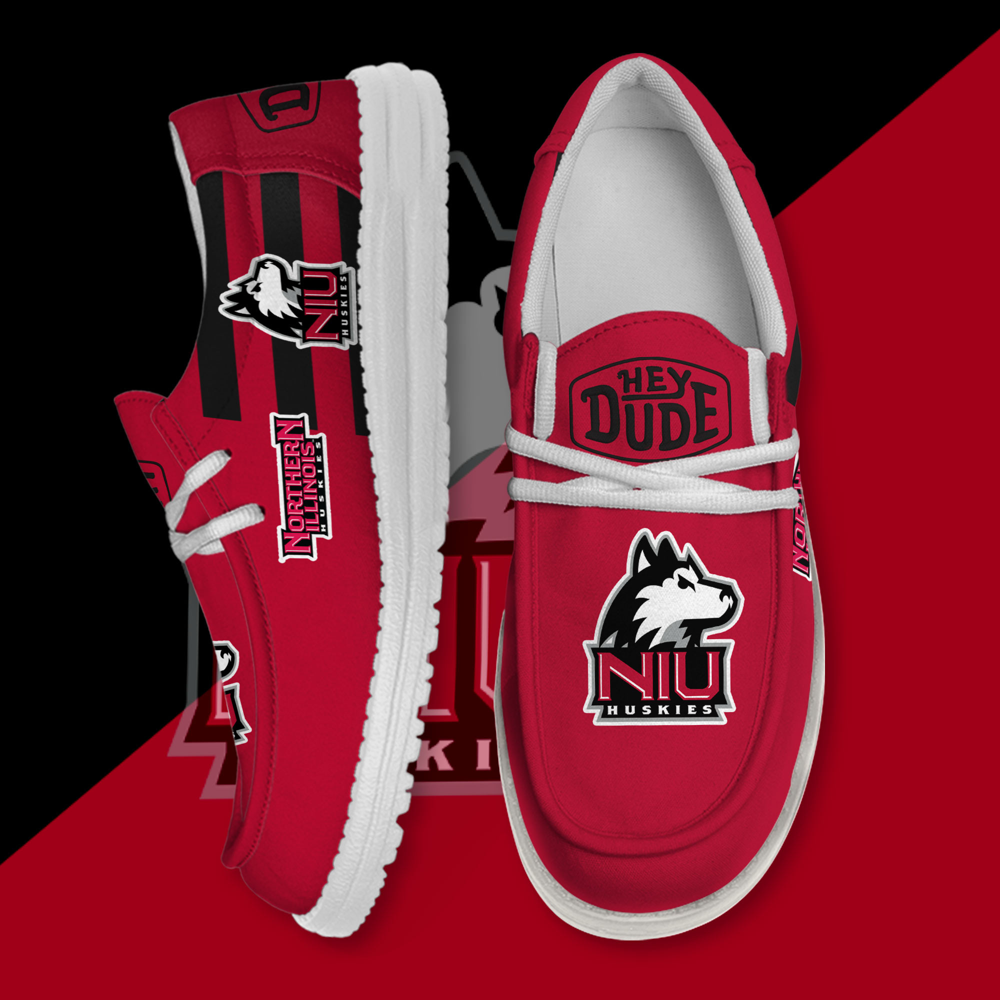 JWFancy Northern Illinois Huskies Hey Dude Shoes Wally Men's Lace Up Loafers Comfortable For Men And Women