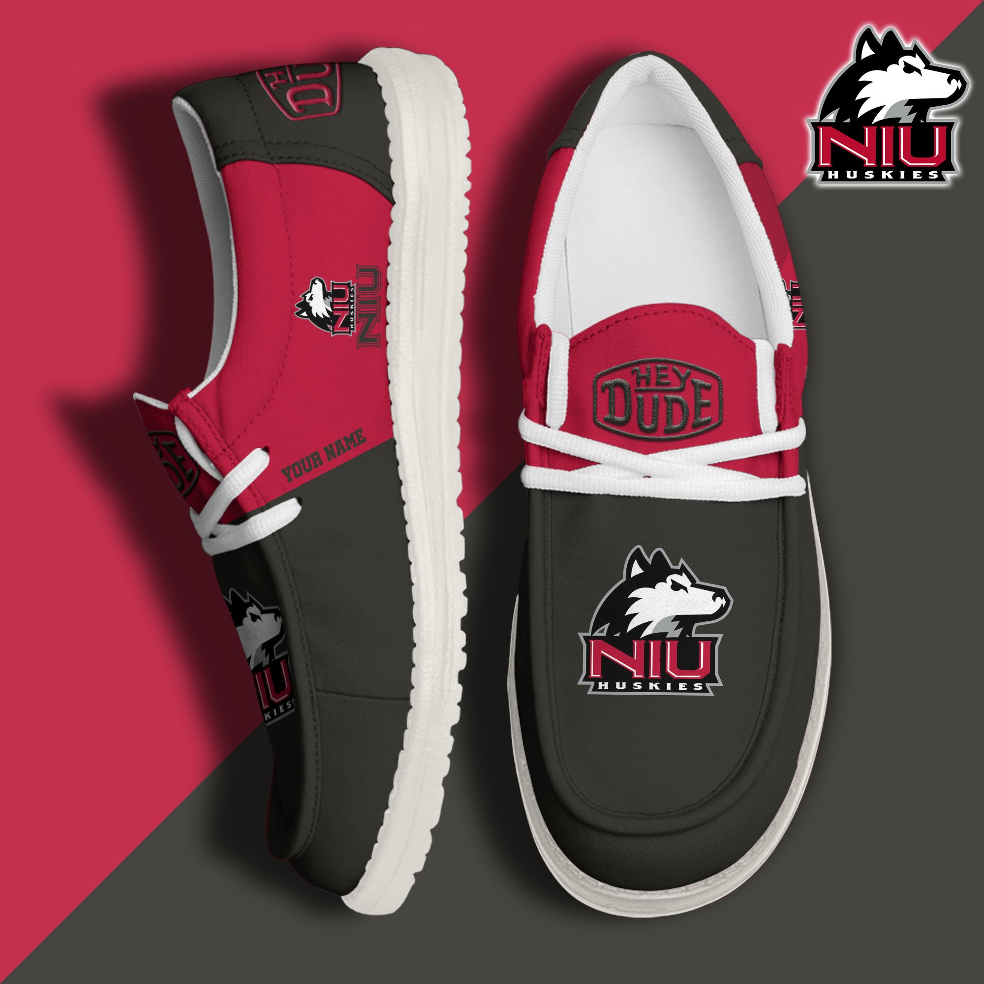 JWFancy Northern Illinois Huskies Hey Dude Shoes Wally Men's Lace Up Loafers Comfortable For Men And Women