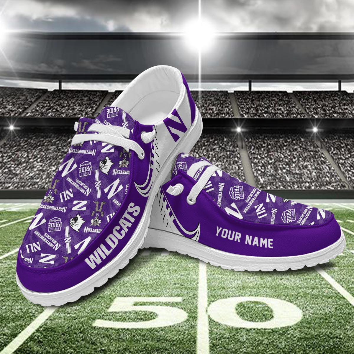 JWFancy Northwestern Wildcats Hey Dude Shoes Wally Men's Lace Up Loafers Comfortable For Men And Women