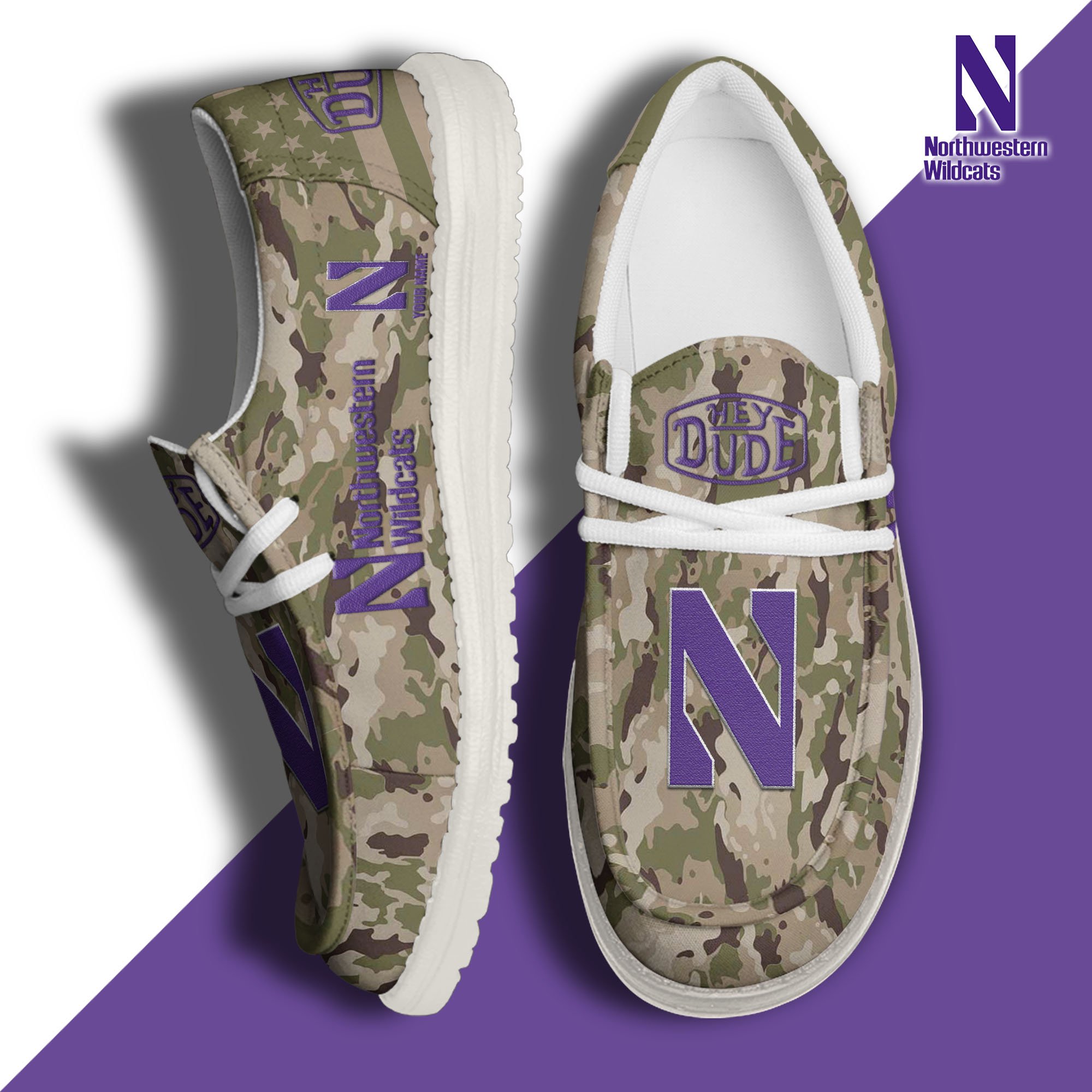 JWFancy Northwestern Wildcats Hey Dude Shoes Wally Men's Lace Up Loafers Comfortable For Men And Women
