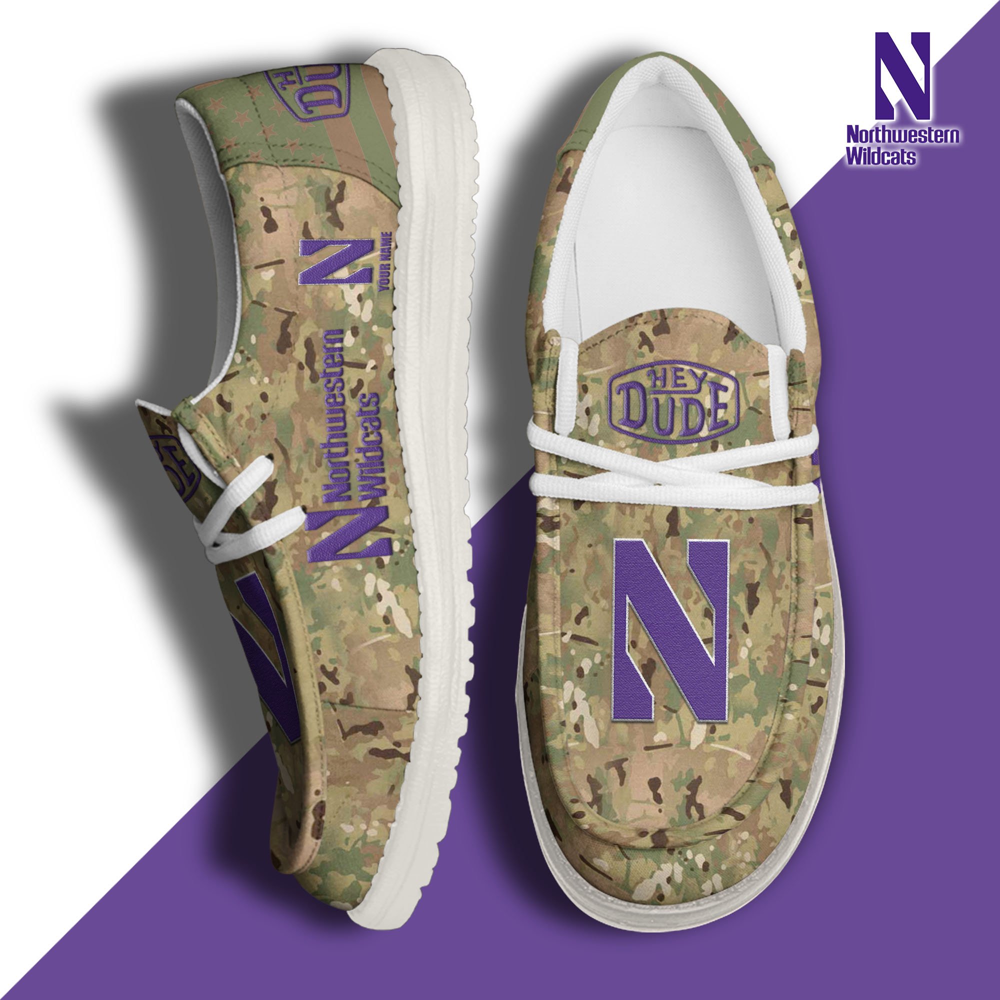 JWFancy Northwestern Wildcats Hey Dude Shoes Wally Men's Lace Up Loafers Comfortable For Men And Women