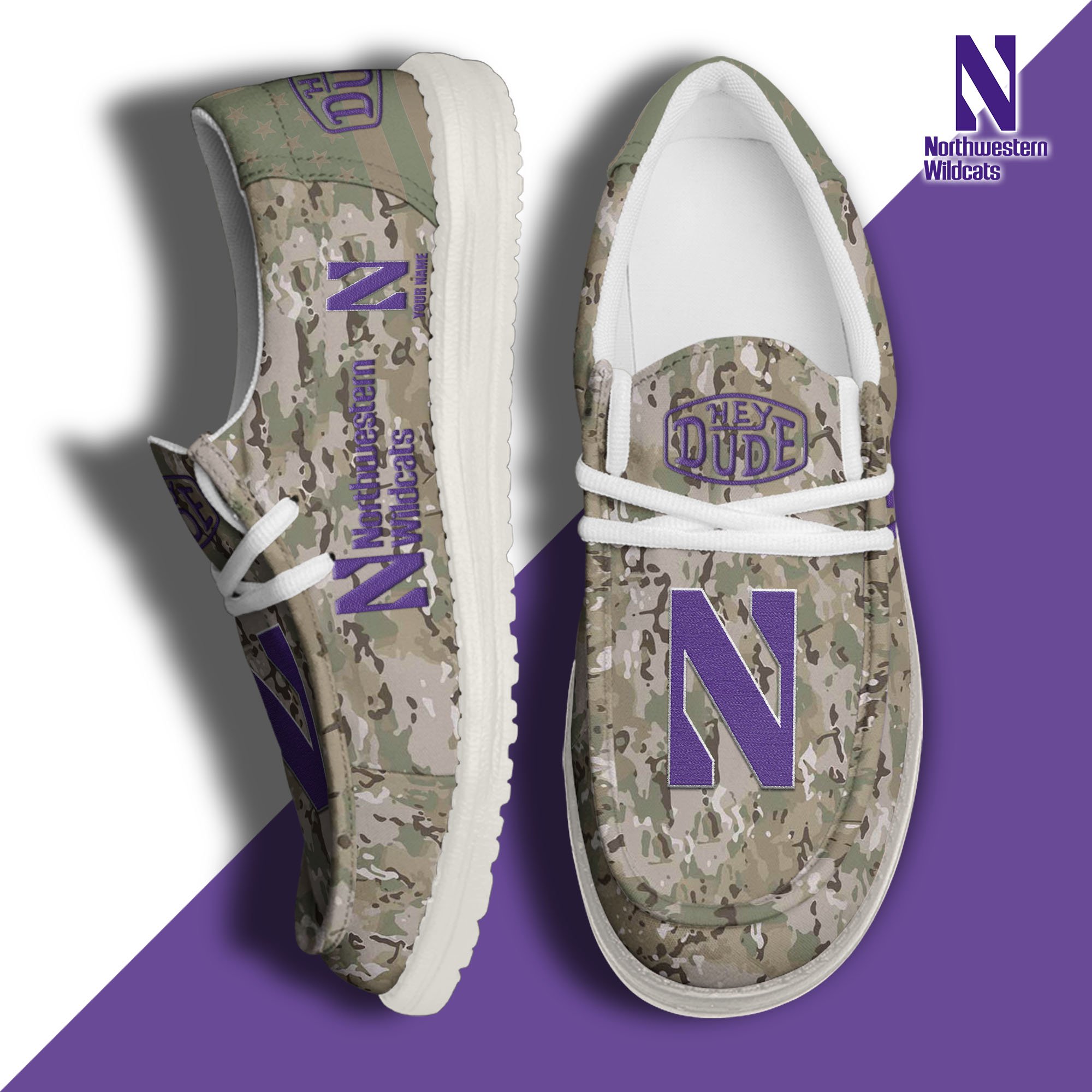 JWFancy Northwestern Wildcats Hey Dude Shoes Wally Men's Lace Up Loafers Comfortable For Men And Women